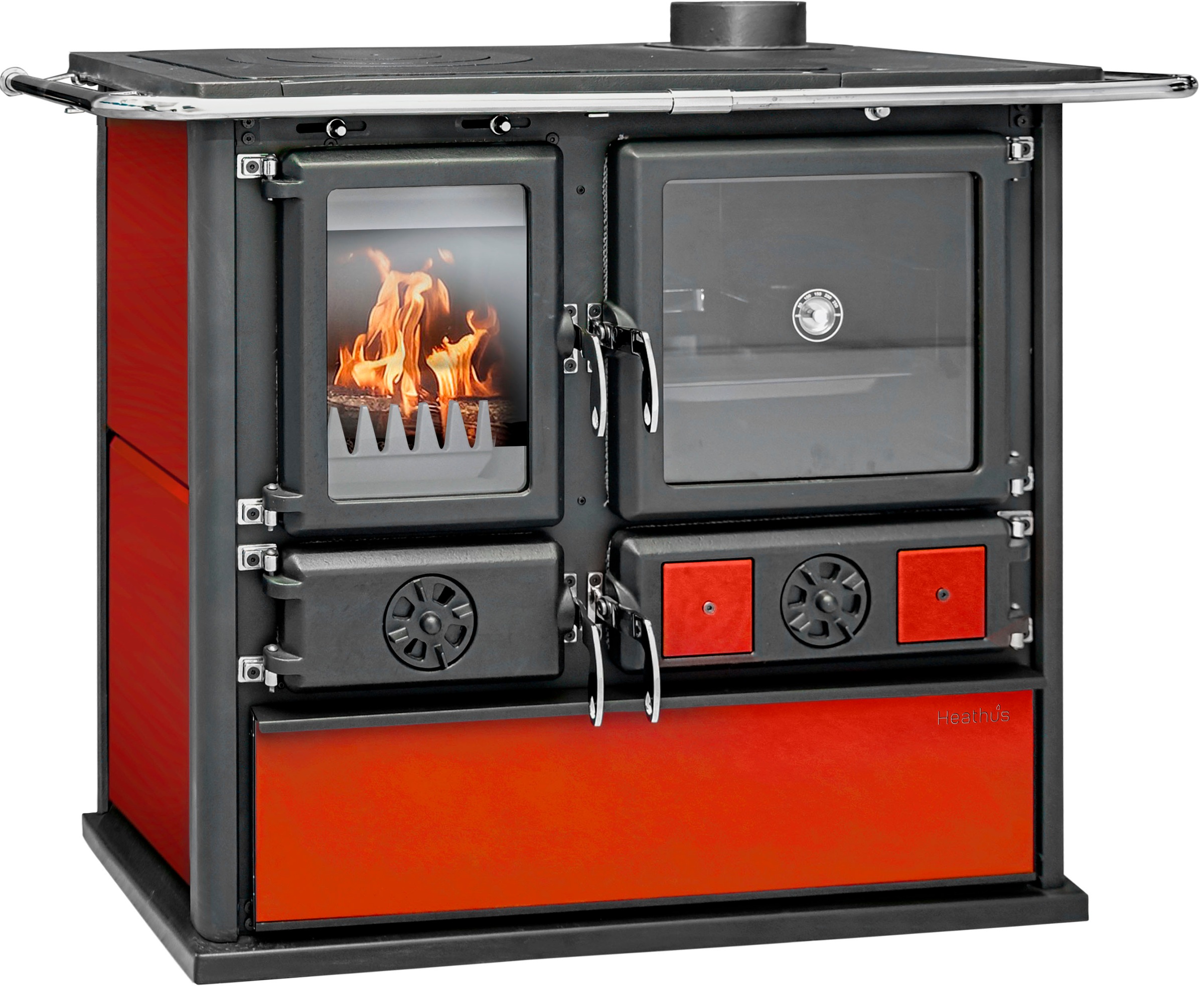 Festbrennstoffherd »Heathus Küchenofen »Cook Premium« Bordeaux« Ofenherd zum Heizen, Kochen & Backen