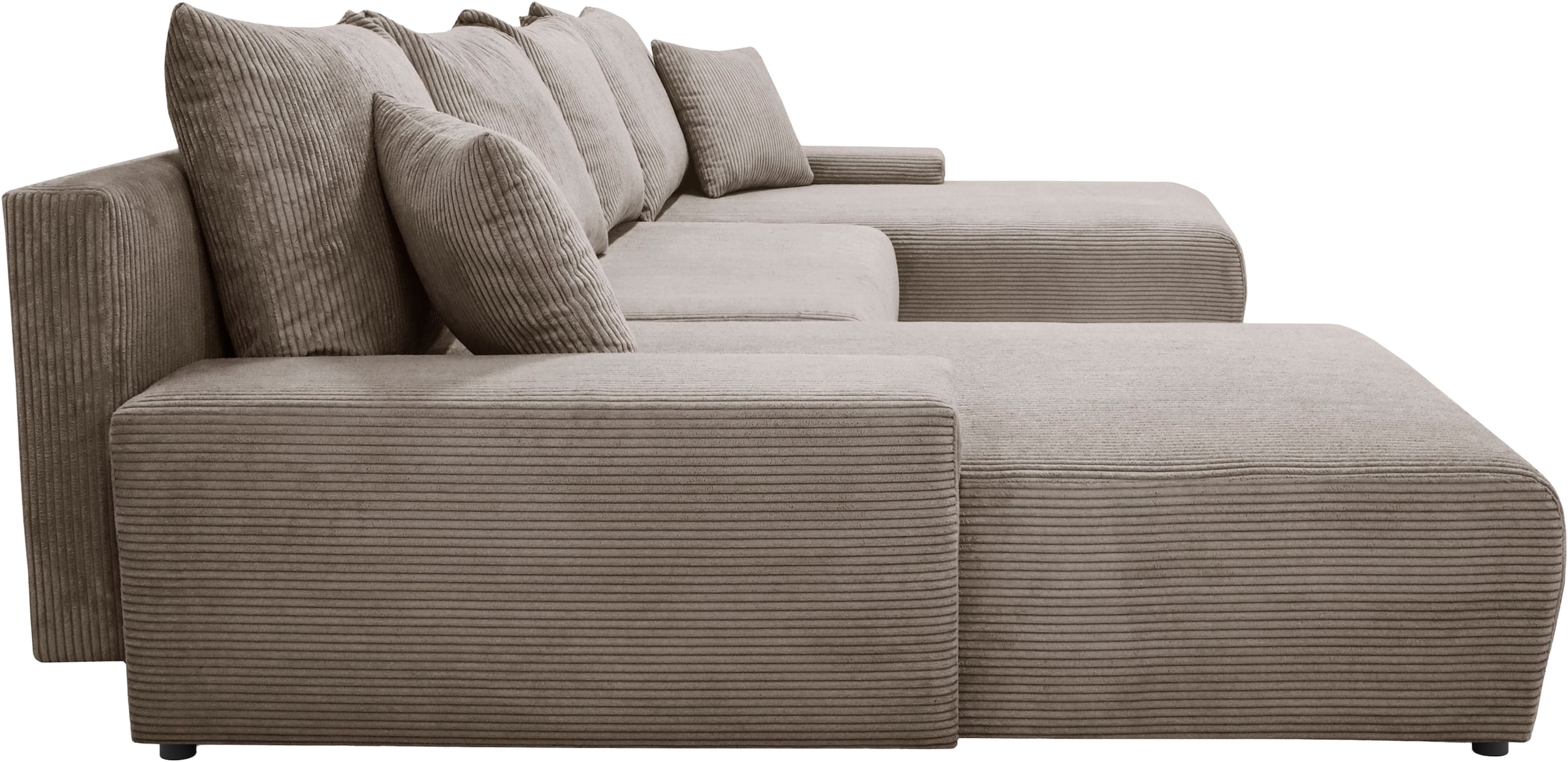 WERK2 Wohnlandschaft »Amalfi 348 x 188 cm modern & bequem, viel Platz mit Bett & Bettkasten« Cord, U-Form, XXL, Schlaffunktion, Bettkasten