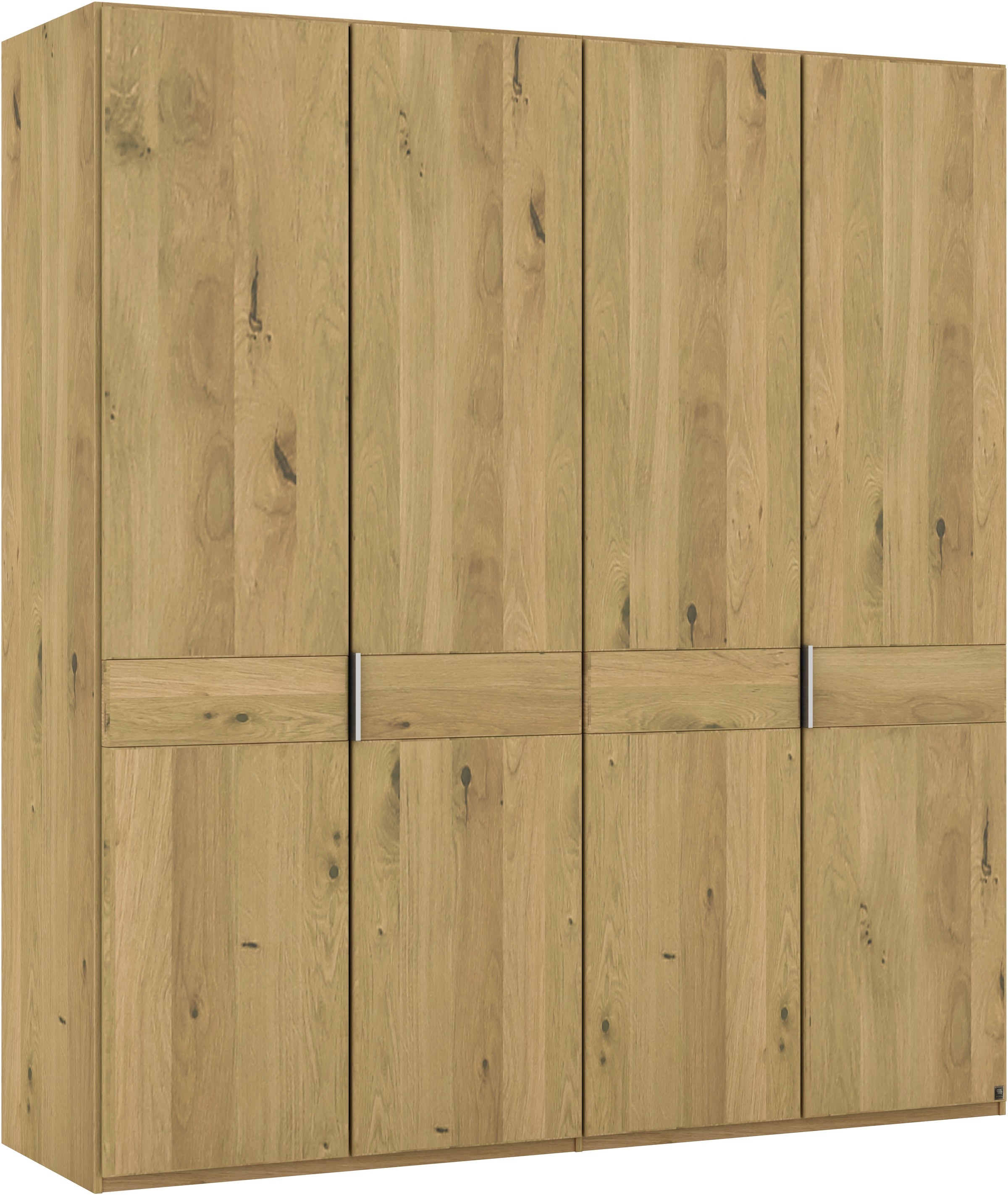 Musterring Drehtürenschrank »Savona, Kleiderschrank, Schrank, Garderobe, teilmassiv Eiche«, (mit Türdämpfern, in 5 Breiten & 2 Höhen, extra Böden, MADE IN GERMANY), Türen in Bianco-Eiche massiv, mit Querriegel, verschiedene Größen