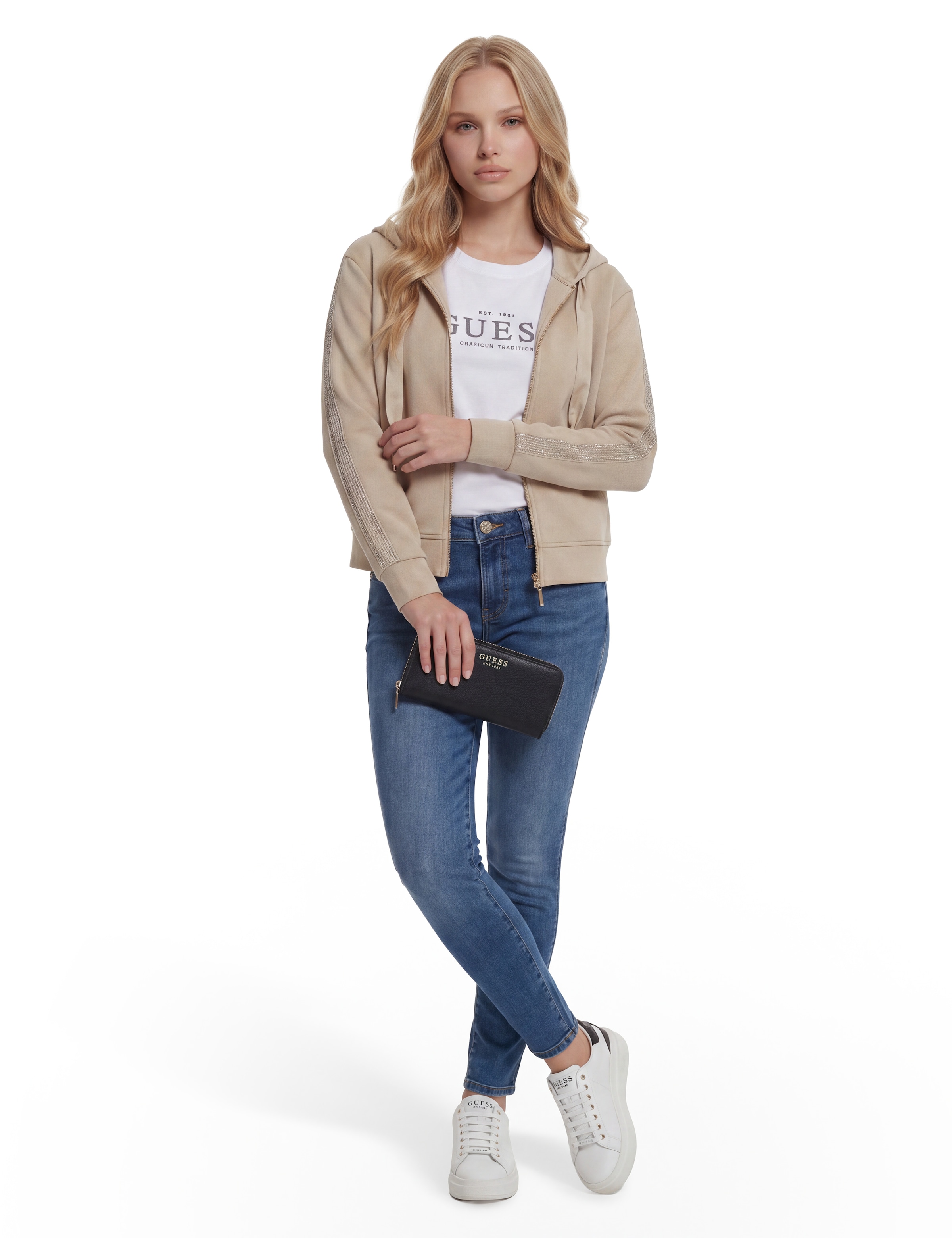 Guess Geldbörse »AMORETTE SLG LRG ZIP AROUND« Damen Portemonnaie, Geldbeutel mit edlem Logoschriftzug