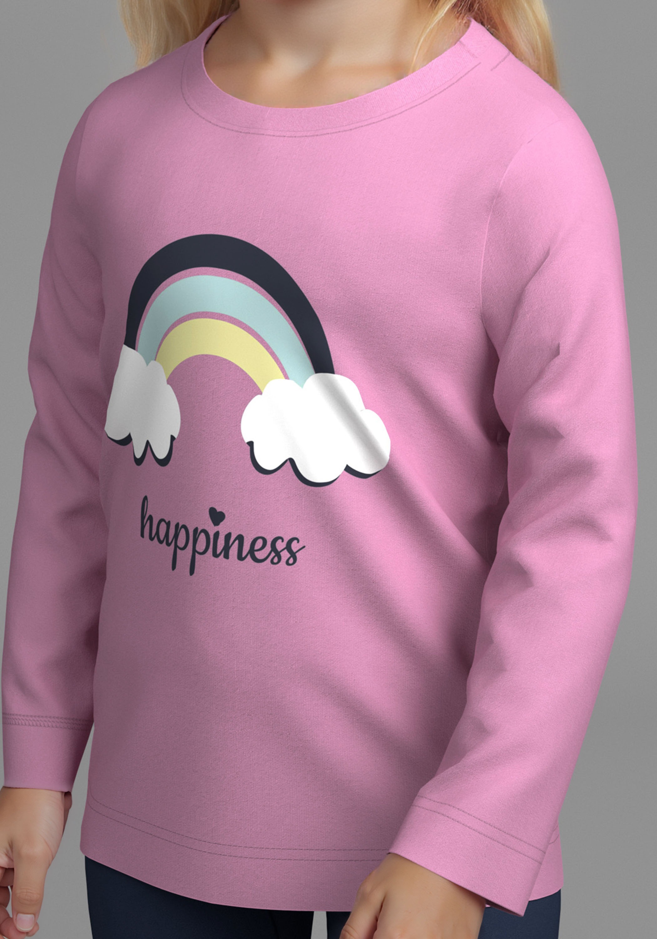 KIDSWORLD Langarmshirt »2er Pack 1x uni + 1x geringelt Langarmshirts«, (2 tlg.), 2er Pack Shirts mit Regenbogen und Ringel