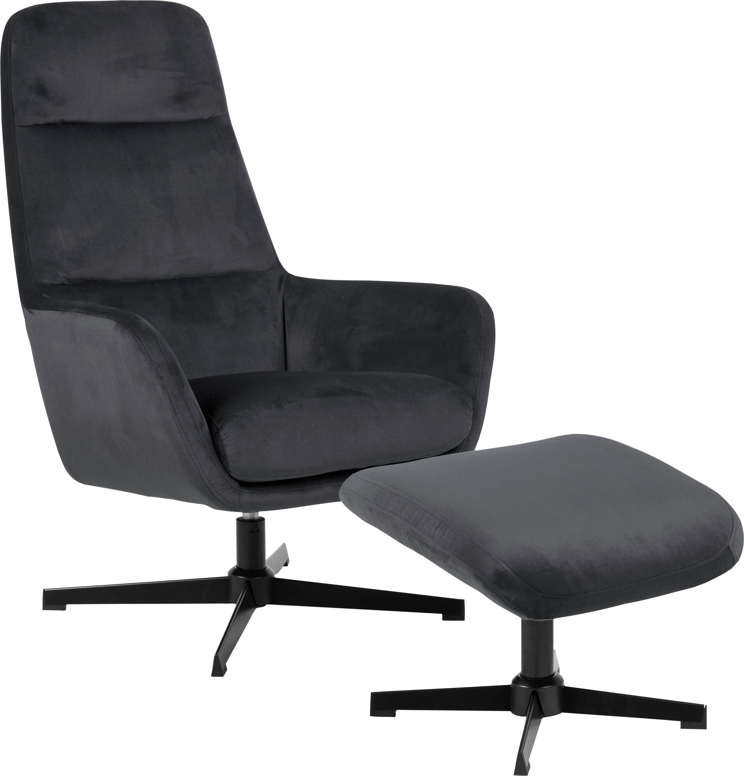 Places of Style Relaxsessel »Anfield«, (2 St., 1), inklusive Hocker, Dreh- und Neigefunktion für extra bequemes Sitzen. 4- Sternförmige schwarze Metallbeine, Bequemer Sitzkomfort