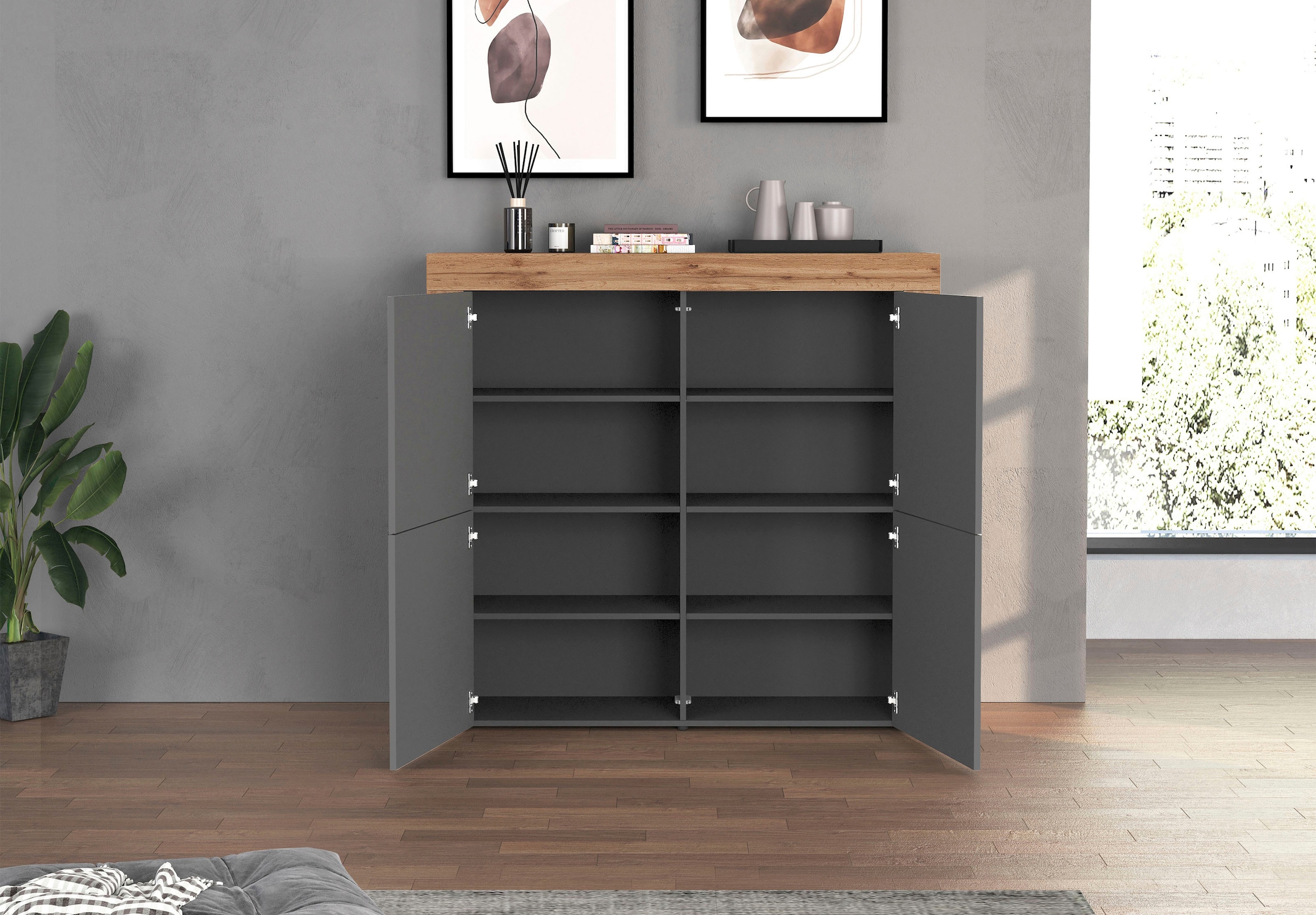 INOSIGN Highboard »CHRONOS Breite 140 cm mit 4 Türen und 8 Fächer 'Made in Italy'« 1 Stk. tlg. Hohes Sideboard, Kommode, Schrank, Grifflos mit Push to Open