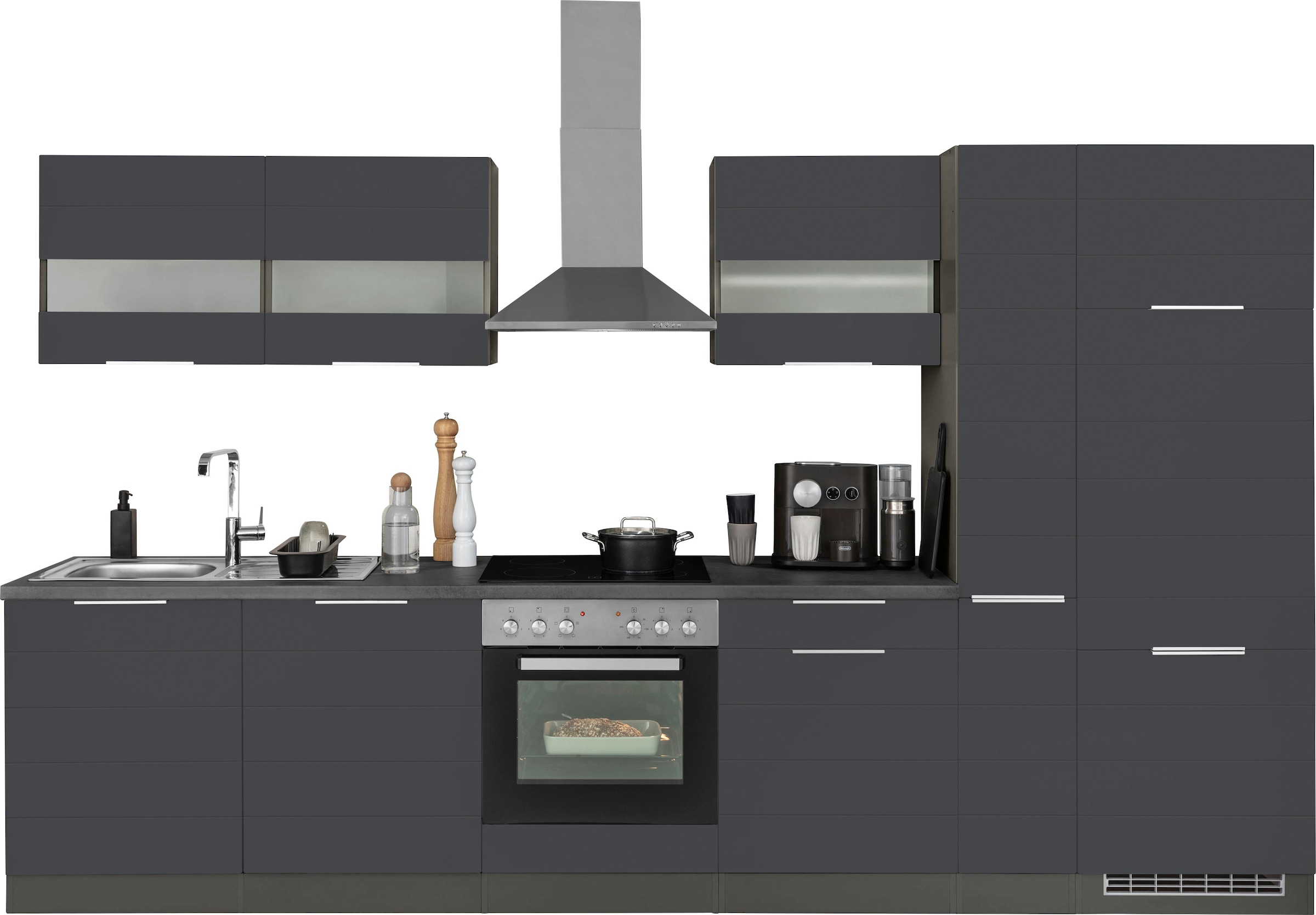 Küche »KS-Luhe«, 330 cm breit, wahlweise mit oder ohne E-Geräten, gefräste MDF-Fronten