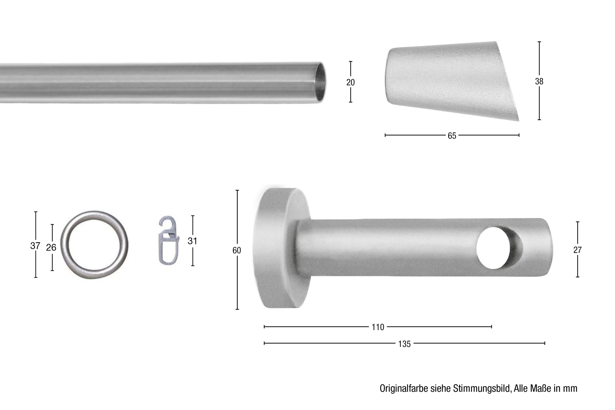 GARESA Gardinenstange »CLASSICO MOLIS«, 1 läufig-läufig, Wunschmaßlänge, Vorhanggarnitur, verlängerbar, Wandmontage, Keil, mit Ringe und Haken
