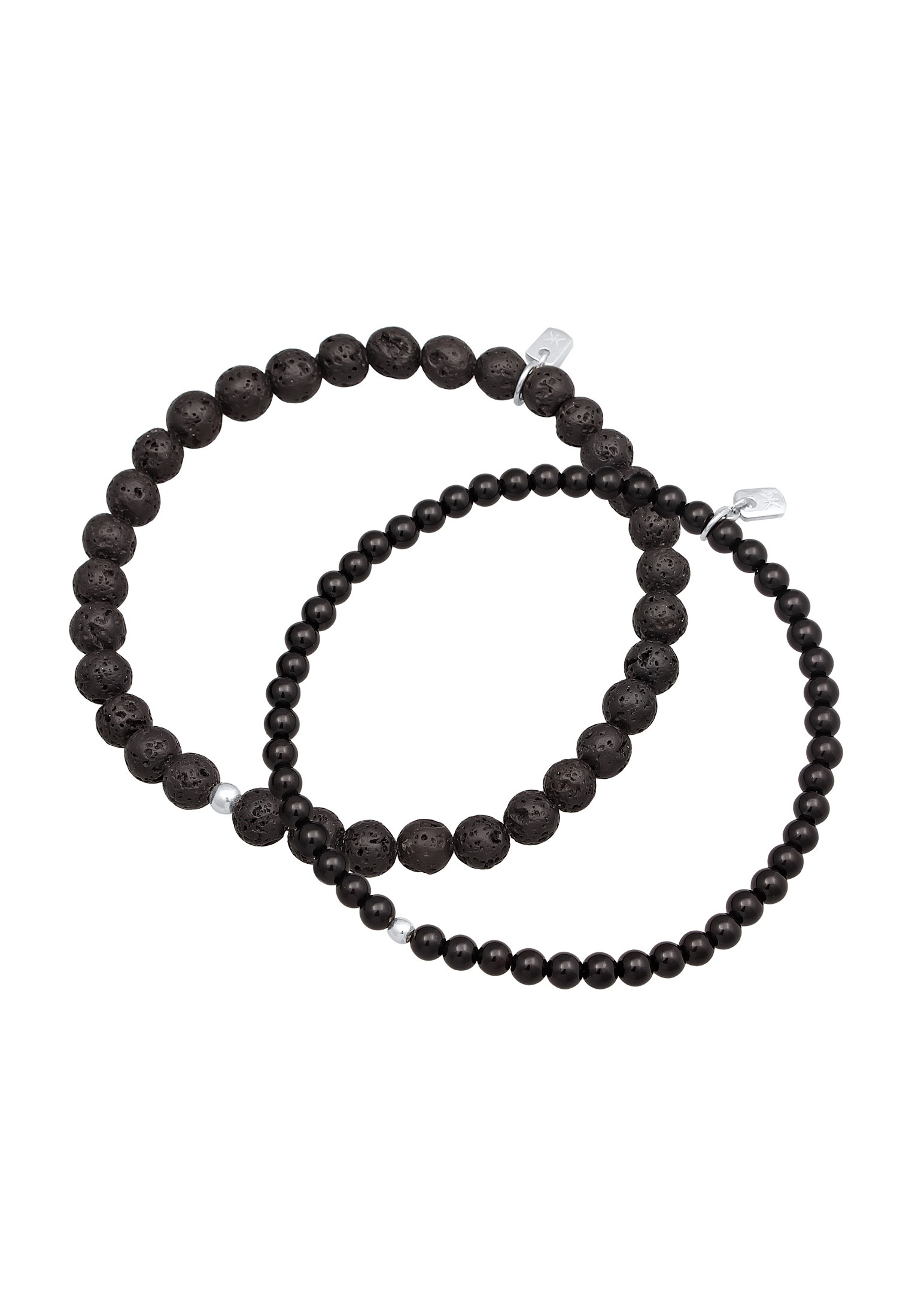Kuzzoi Armkette »Armband Lava Onyx Edelstein Perlen Set Bead aus 925 Silber«
