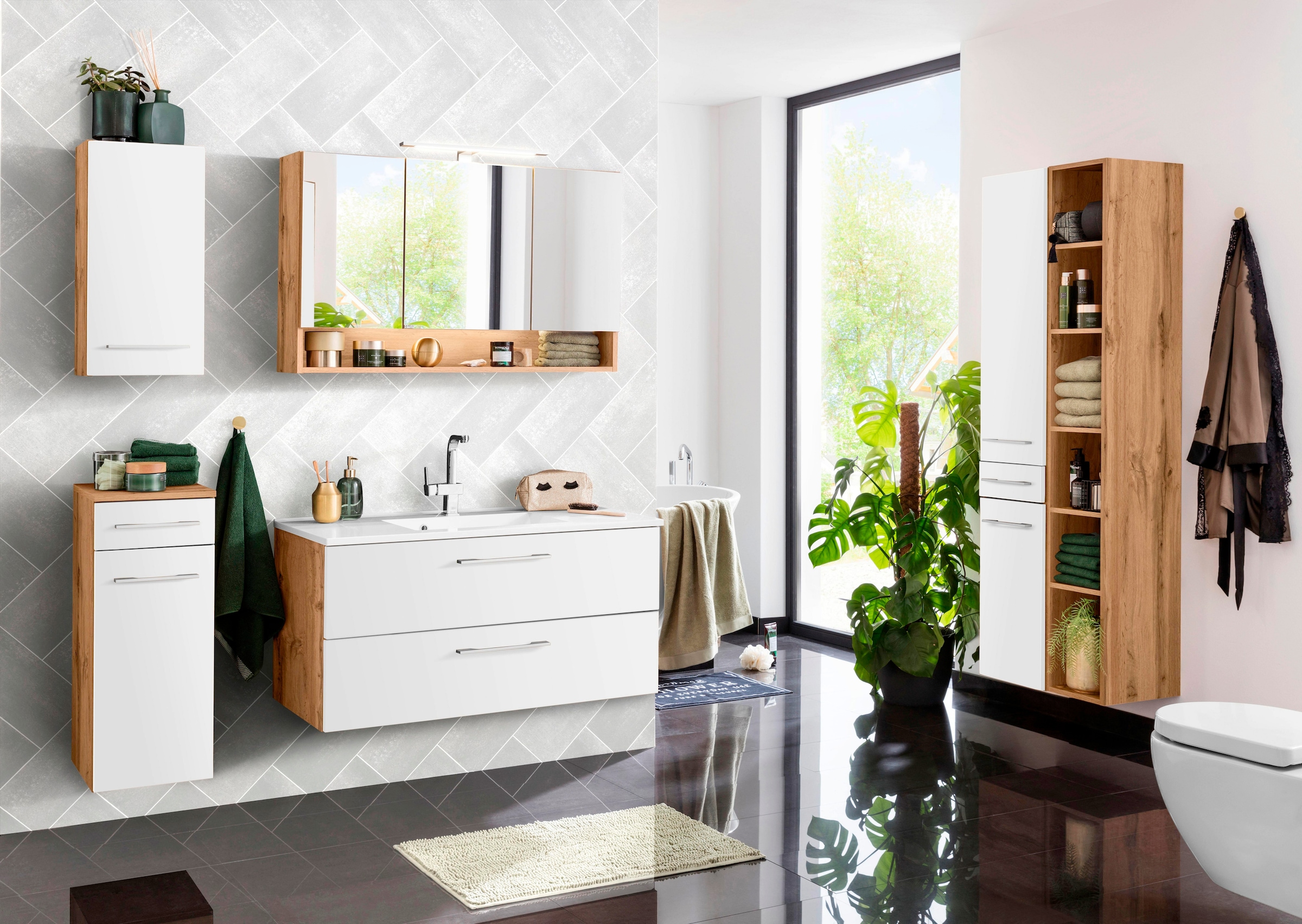 welltime Badmöbel-Set »Soria«, (2 St.), Waschplatz Breite 100 cm, Spiegelschrank