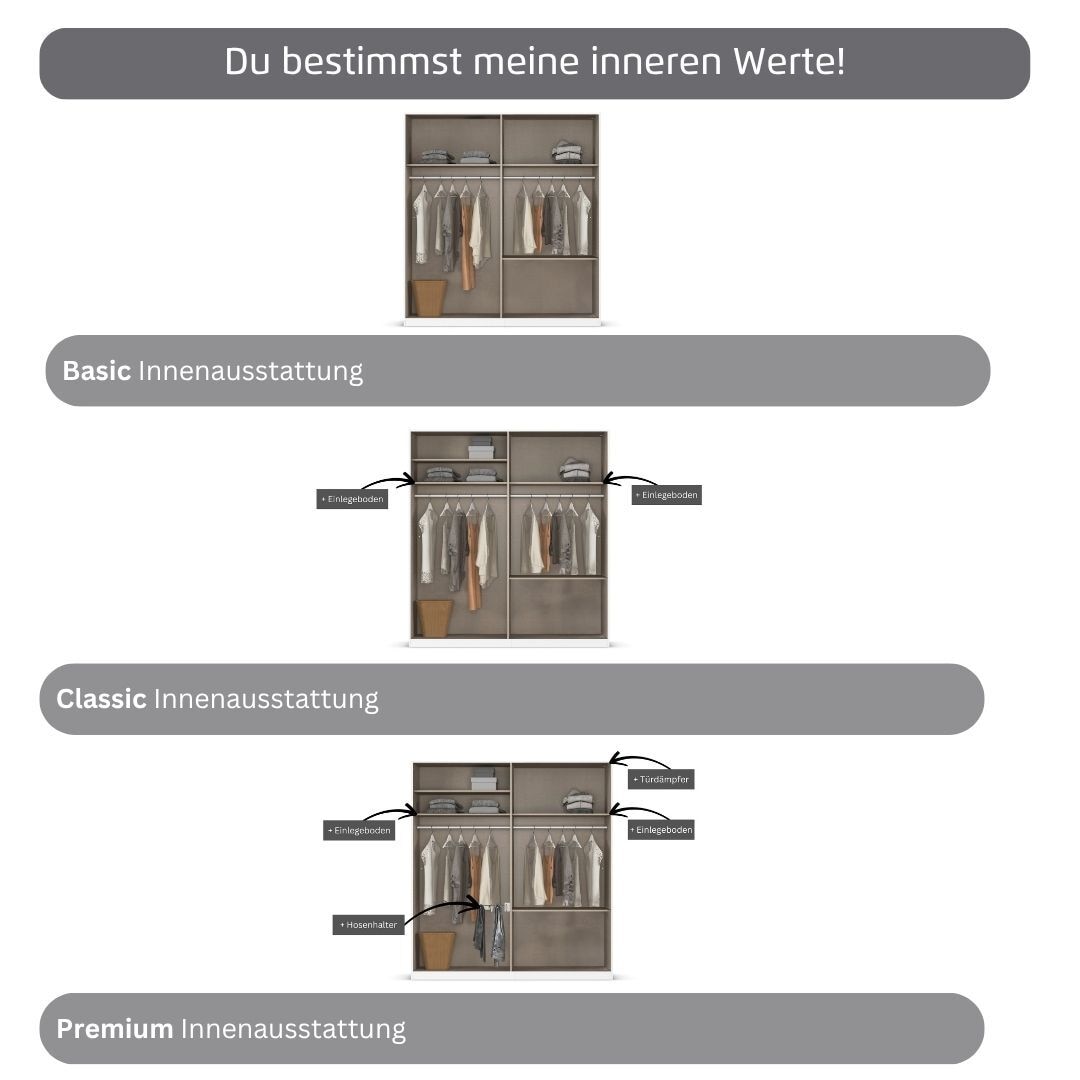 rauch Kleiderschrank »Drehtürenschrank Schrank Garderobe Wäscheschrank Schlafzimmer AVOLA«, (in 3 verschiedenen Ausstattungen BASIC/CLASSIC/PREMIUM), mit hochwertigen Stangengriffen in Schwarz aus Metall MADE IN GERMANY