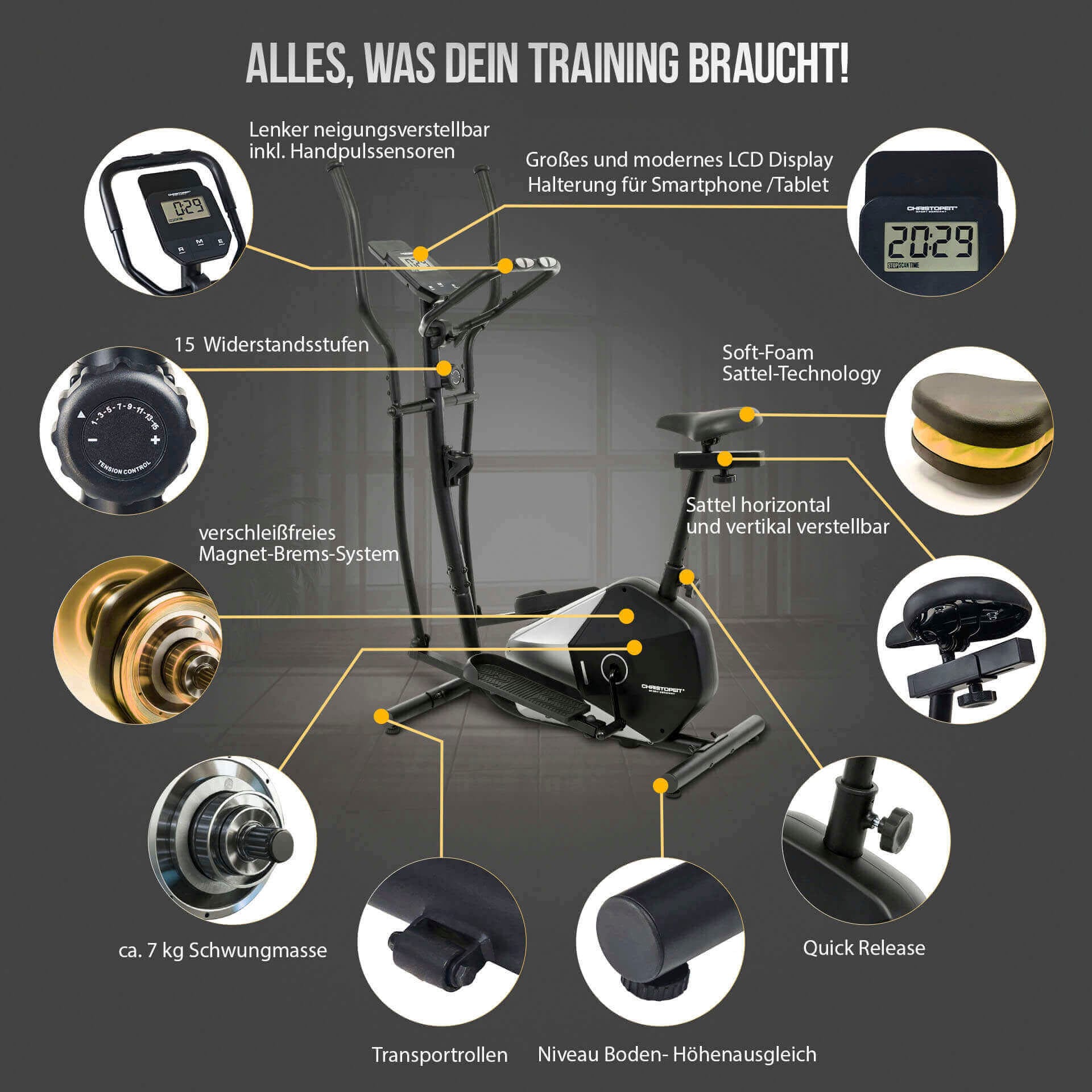 Christopeit Sport® Crosstrainer »Crosstrainer CT 6« 120 kg max. Benutzergewicht, 15 Widerstandsstufen