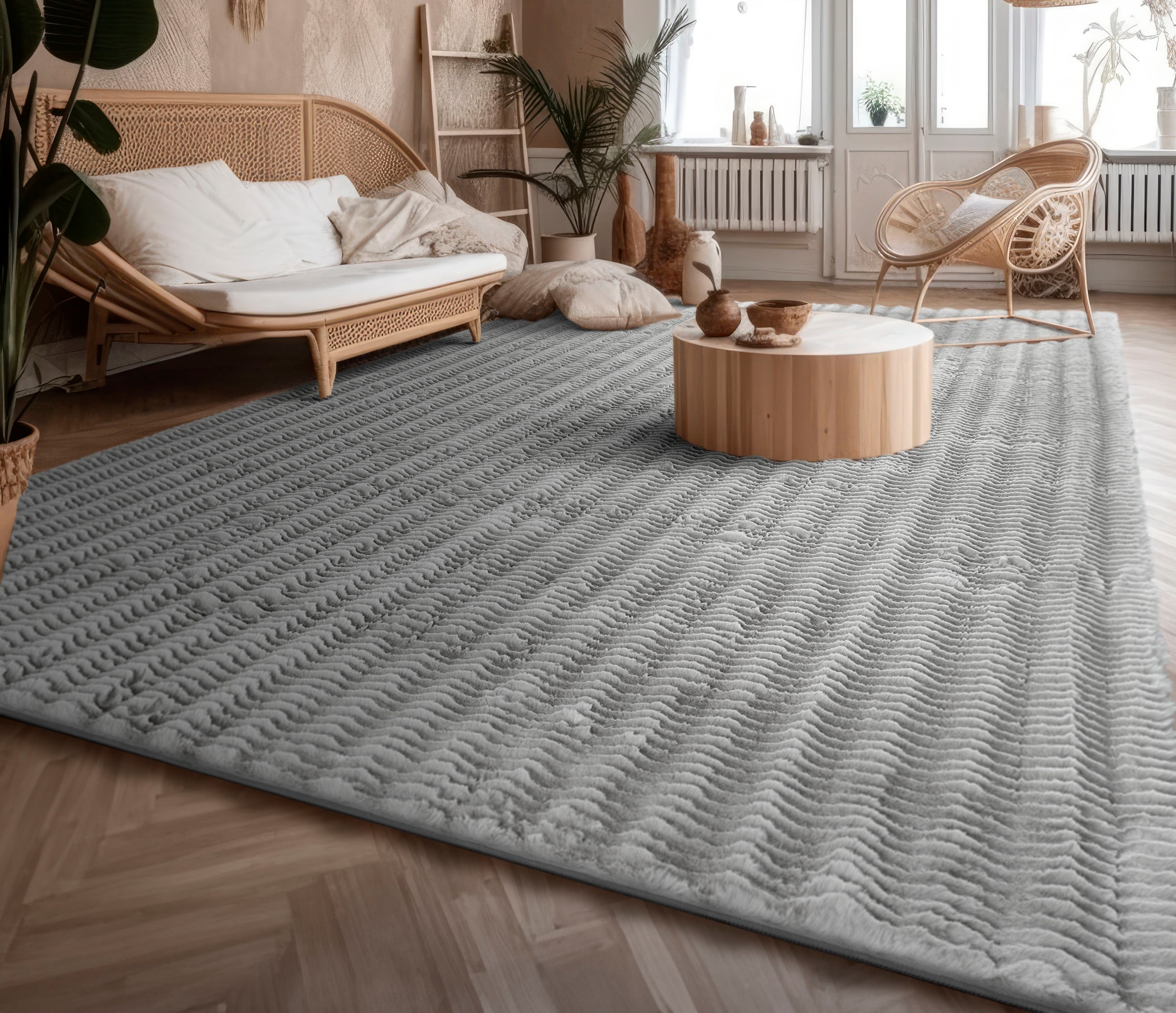 Paco Home Hochflor-Teppich »Arnheim 743« rechteckig 27 mm Höhe Uni Farben, Wellen Muster, besonders weich, Hoch-Tief Effekt