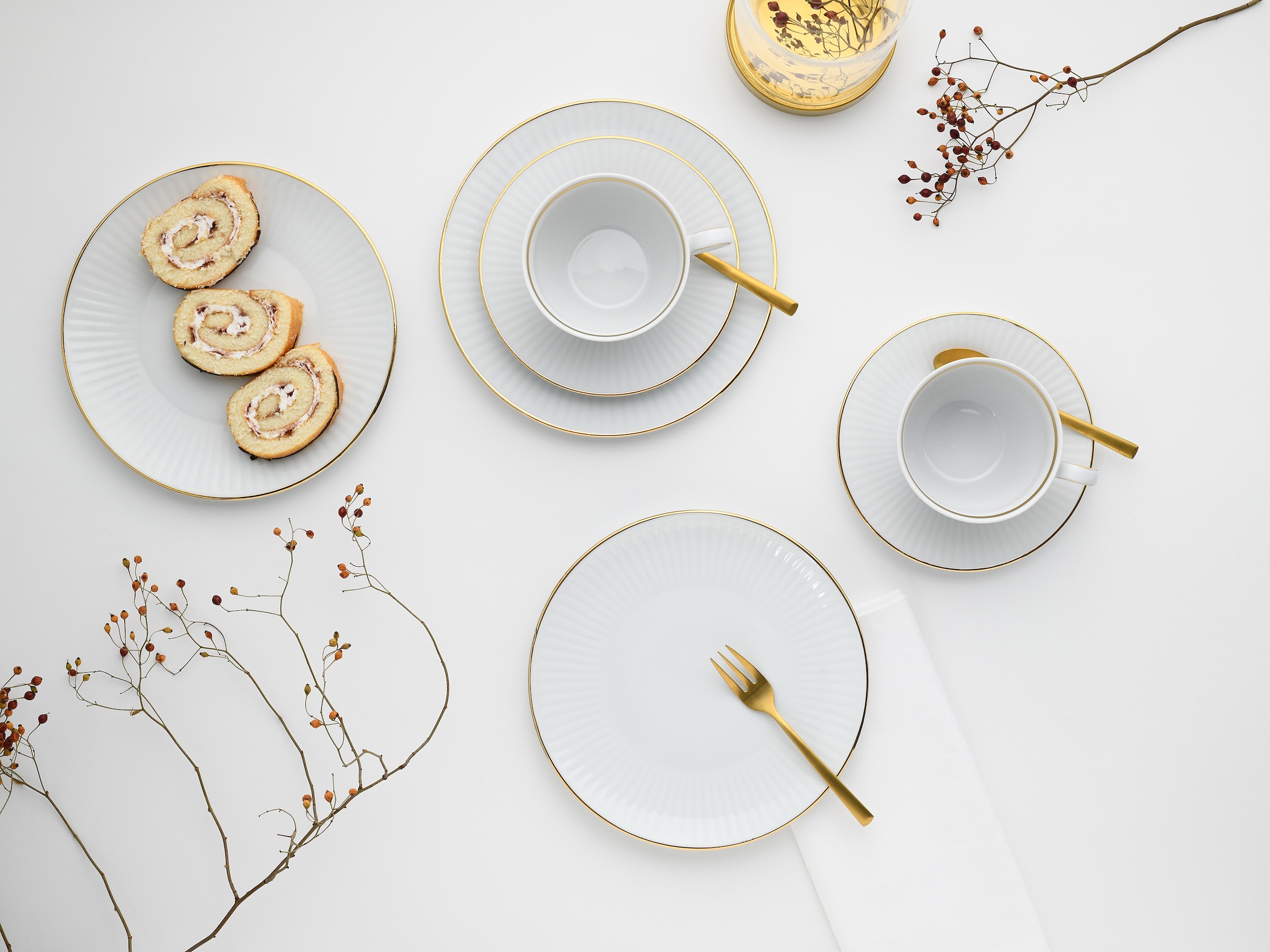 CreaTable Tafelservice »Valencia Gold, Tafel-Service 12-tlg« Teller Set, Elegant, Goldrand