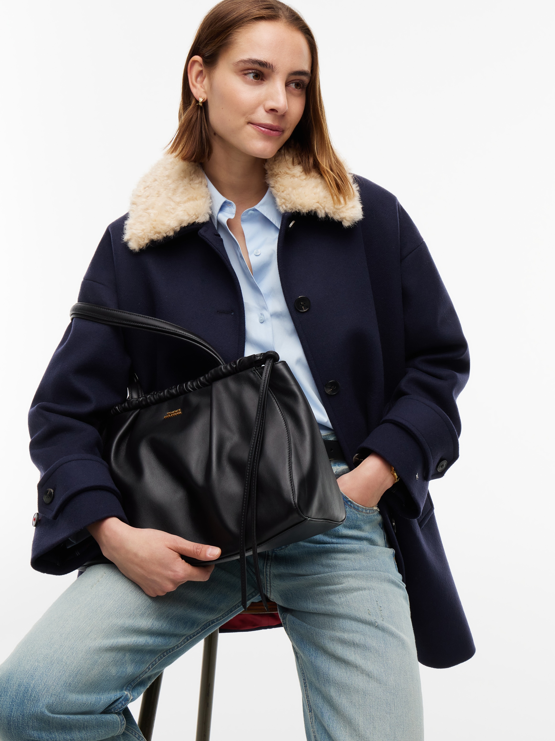 Tommy Hilfiger Hobo »SOFT LEATHER HOBO« Damen Handtasche, Tragetasche mit Kordelverschuss