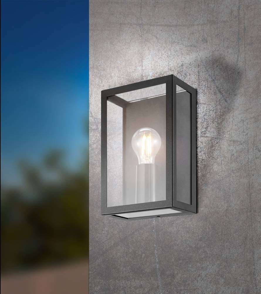 EGLO Außen-Wandleuchte »ALAMONTE 1«, E27, schwarz / L17 x H26 x B26 cm / exkl. 1 x E27 (je max. 60W) / Außenlampe - IP44 spritzwassergeschützt - Balkon - Garten - Eingangsbereich - Vintage - Retro - Rustikal - witterungsbeständig
