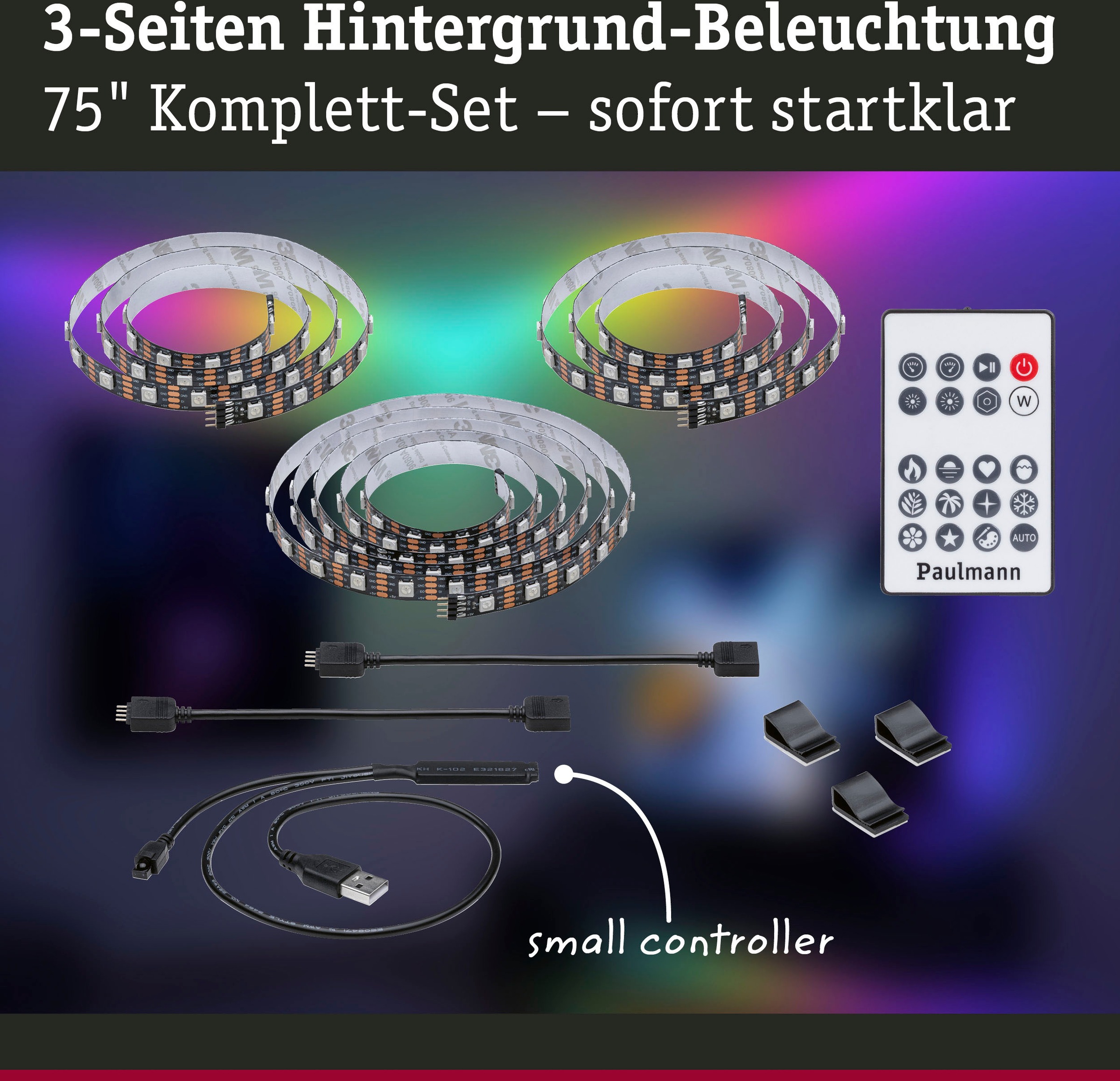 Paulmann LED-Streifen »USB LED Strip TV-Beleuchtung 75 Zoll 3,1m Dynamic Rainbow RGB 5W«, 1 St.-flammig