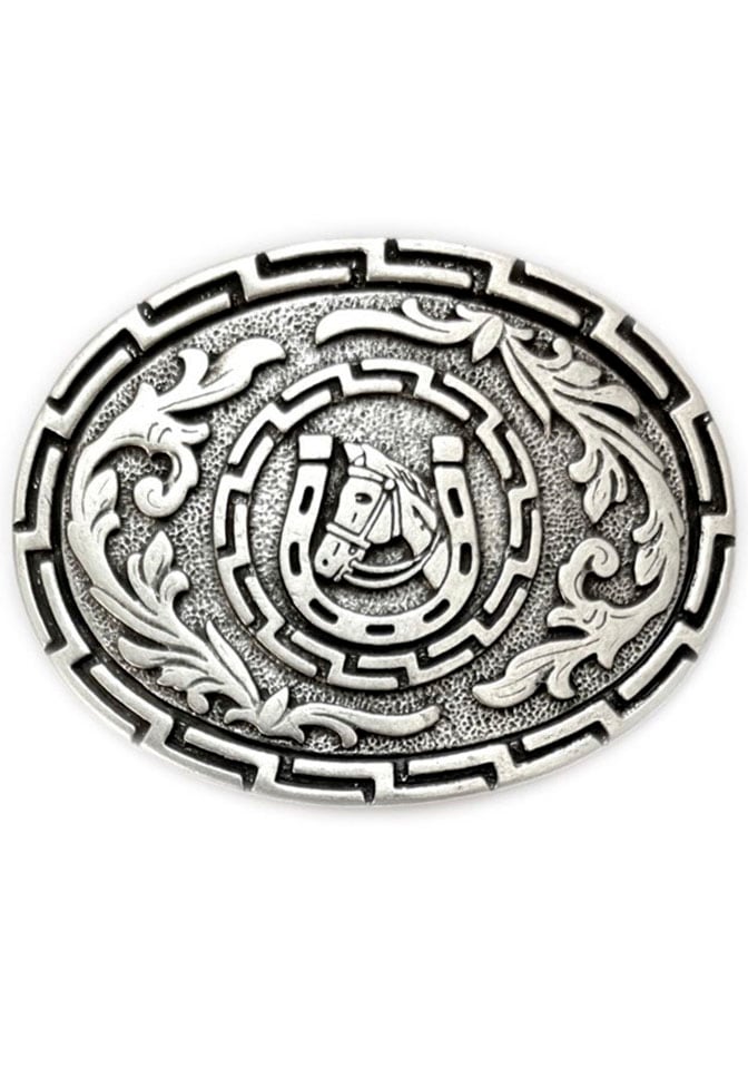 Rettungsring Gürtel Herren Gürtelschnalle »Pferde Oval Hufeisen Silber« in silberfarben