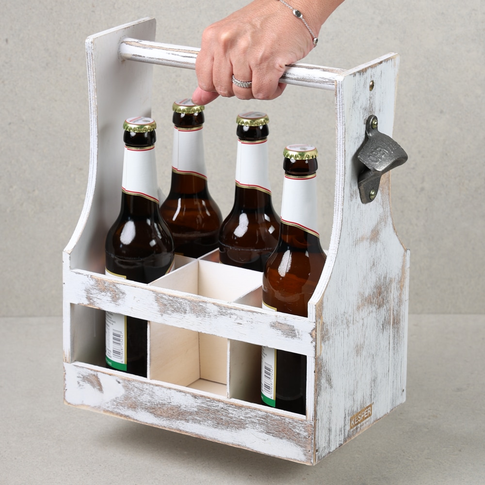 KESPER® Flaschenträger »Antik, aus Sperrholz, FSC« für bis zu 6 Flaschen, Träger mit Flaschenöffner