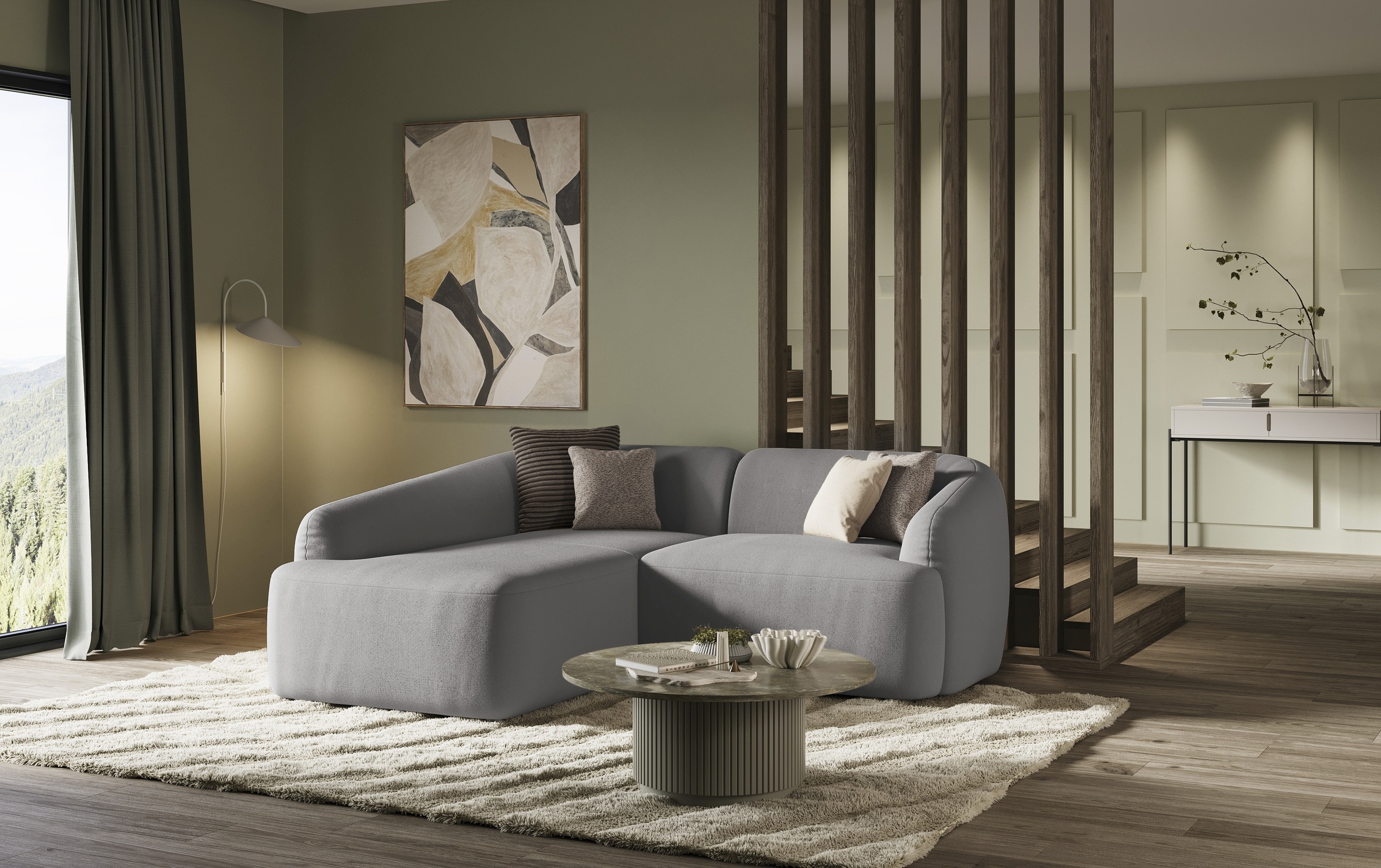 Home affaire Ecksofa »Nergal, kompakte Stellmaße, Breite 216cm, organisches Design, L-Form« Modernes Design, schlichte Optik, stilvoller Blickfang im Wohnzimmer