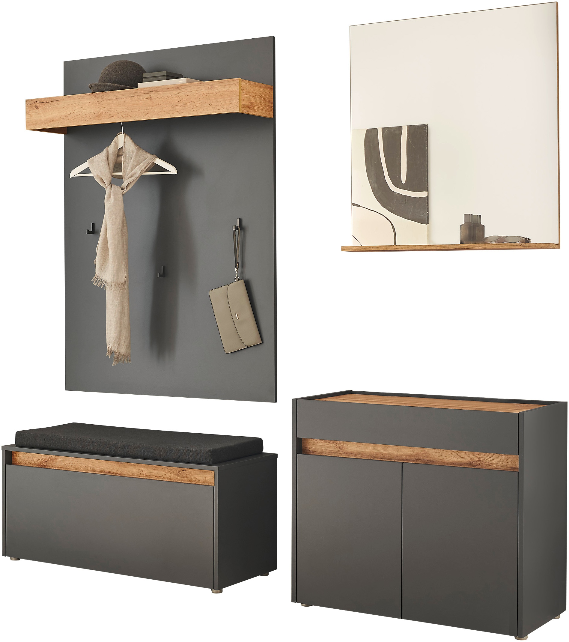 Garderoben-Set »GIRON/ CiTY, Garderobe in Wotan Eiche, moderner Garderobenschrank«,...