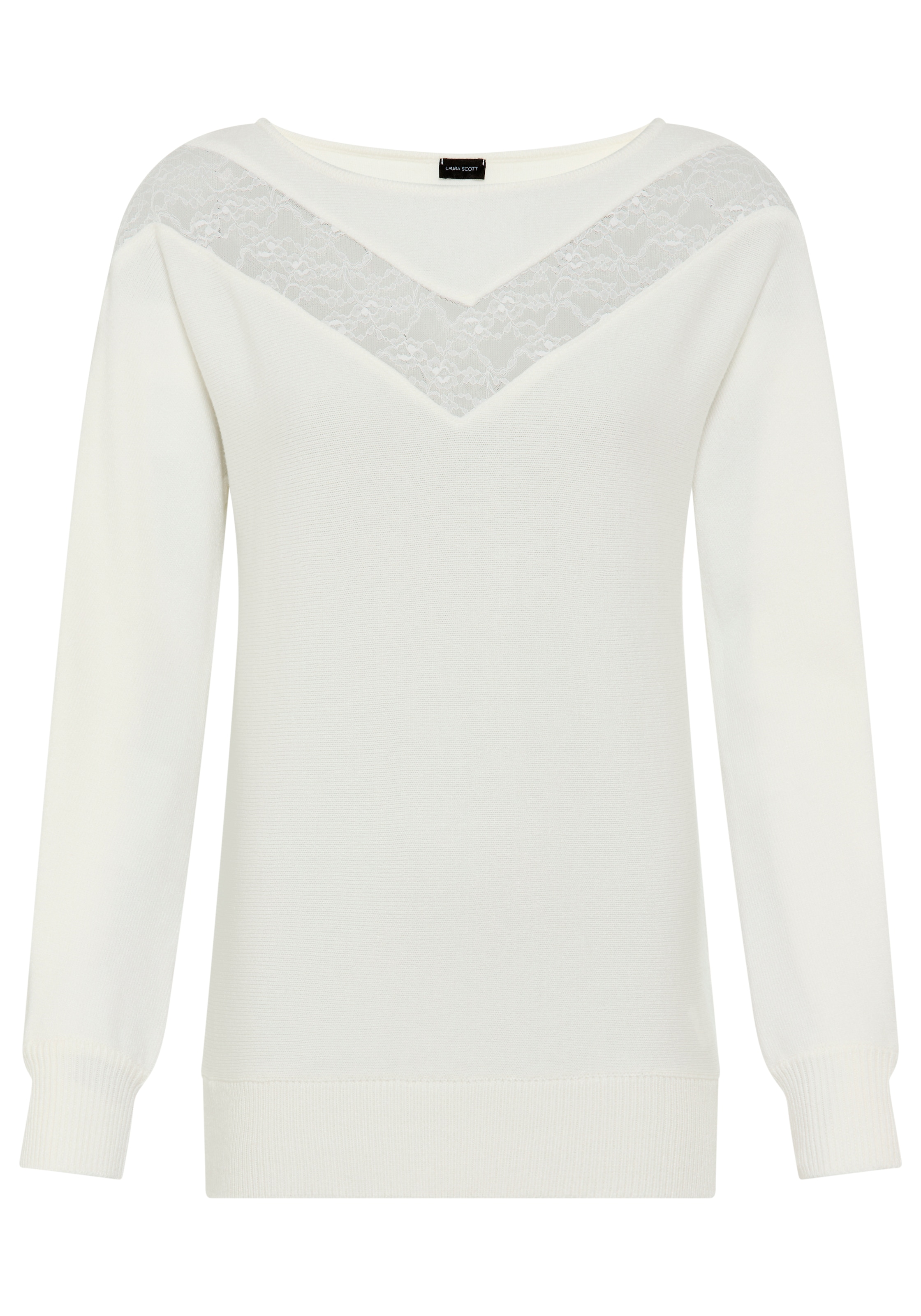 Laura Scott Strickpullover kuscheliger Winterstrick mit femininem Spitzeneinsatz