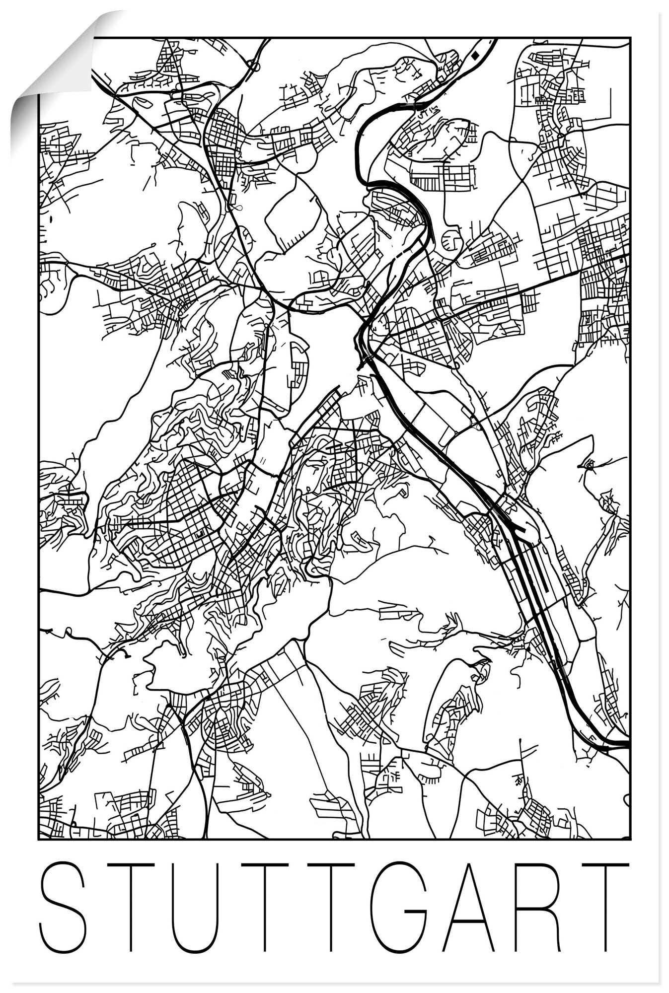 Artland Poster »Retro Karte Stuttgart Deutschland«, Deutschland, (1 St.), als Alubild, Leinwandbild, Wandaufkleber oder Poster in versch. Größen