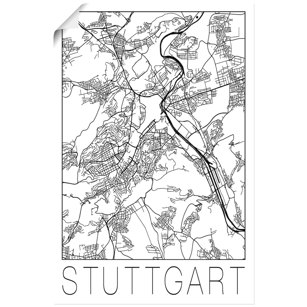 Artland Poster »Retro Karte Stuttgart Deutschland«, Deutschland, (1 St.)