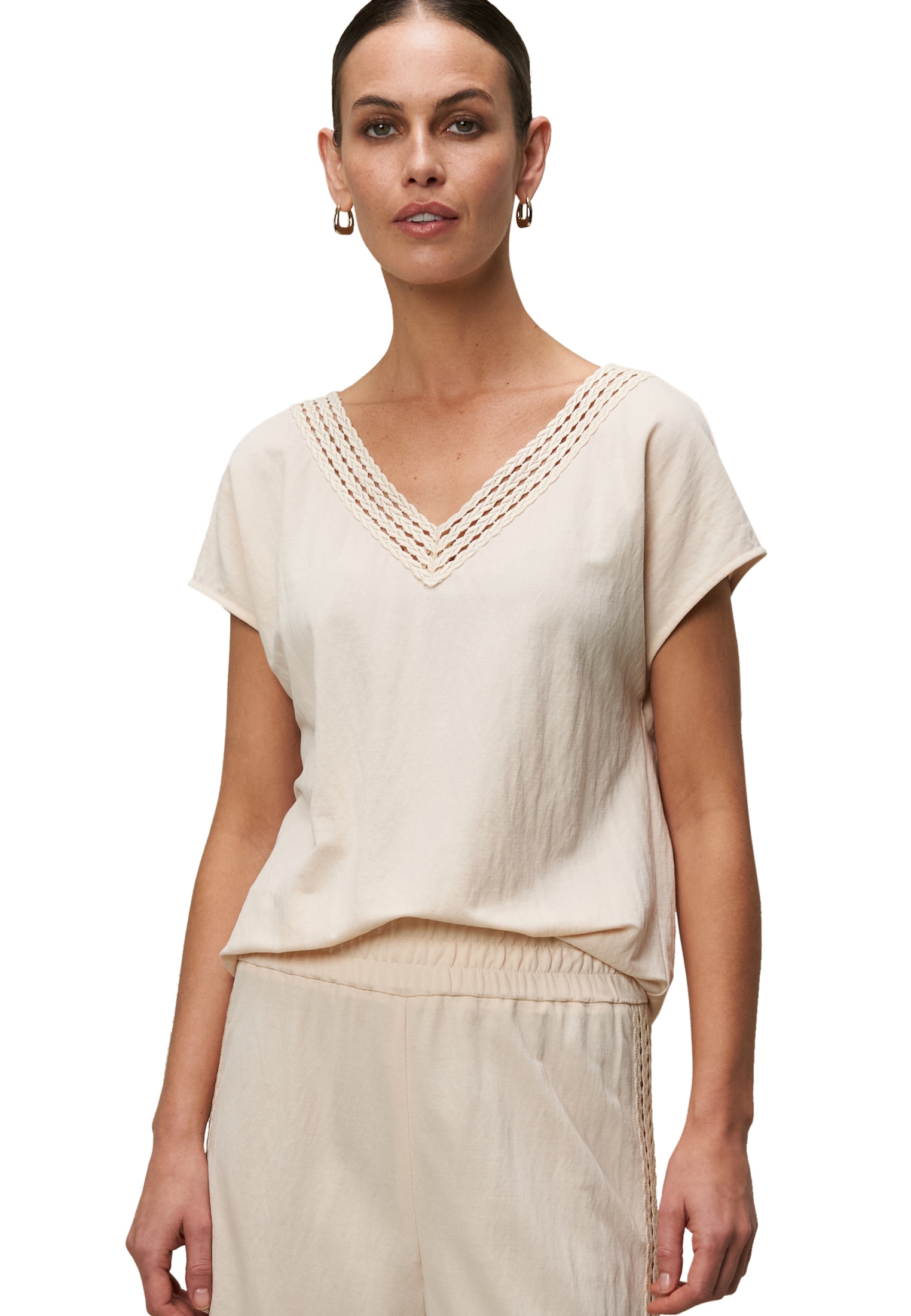 Zero Shirttop »Shirt mit Ajourbordüre«