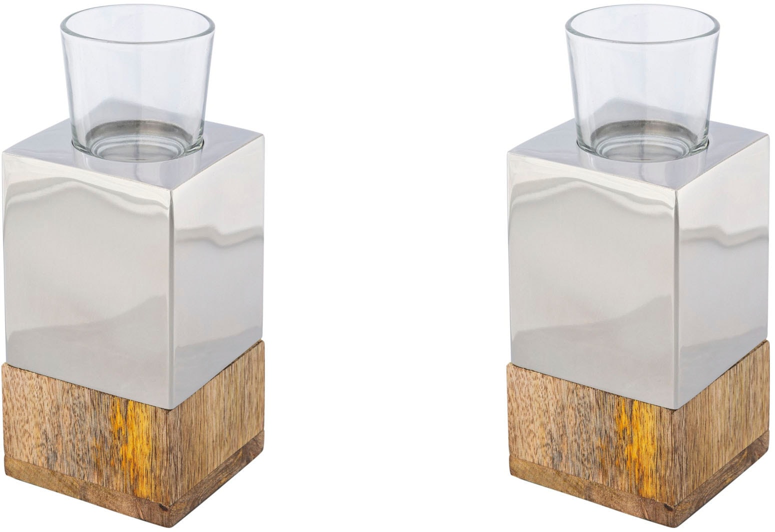 Creativ home Teelichthalter »Kerzenhalter St.), und bei (Set, Holz, Edelstahl 2 Tower«, Glas aus OTTO
