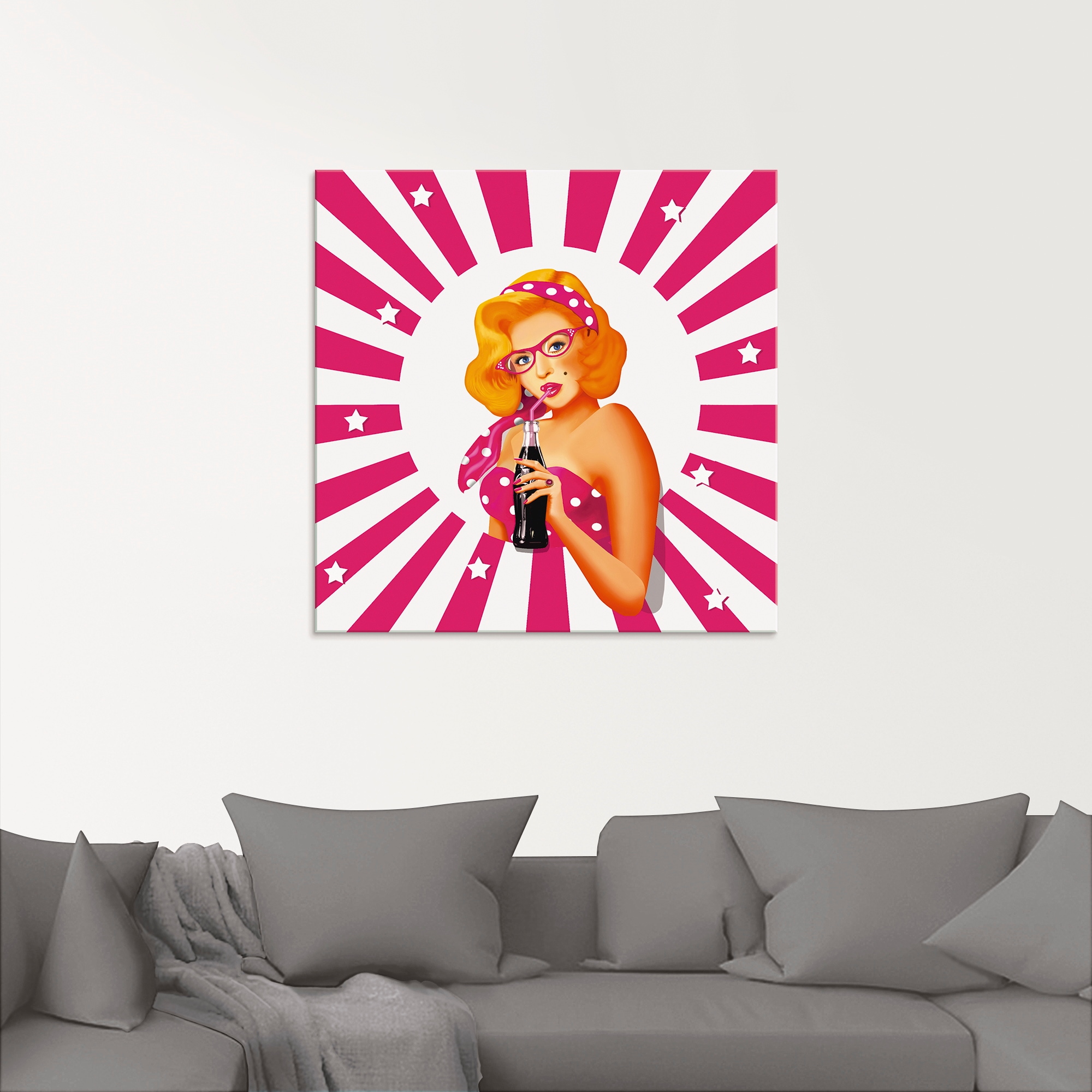 Artland Glasbild »Rockabilly Pin-up-Girl auf Streifen«, Frau, (1 St.), in verschiedenen Größen