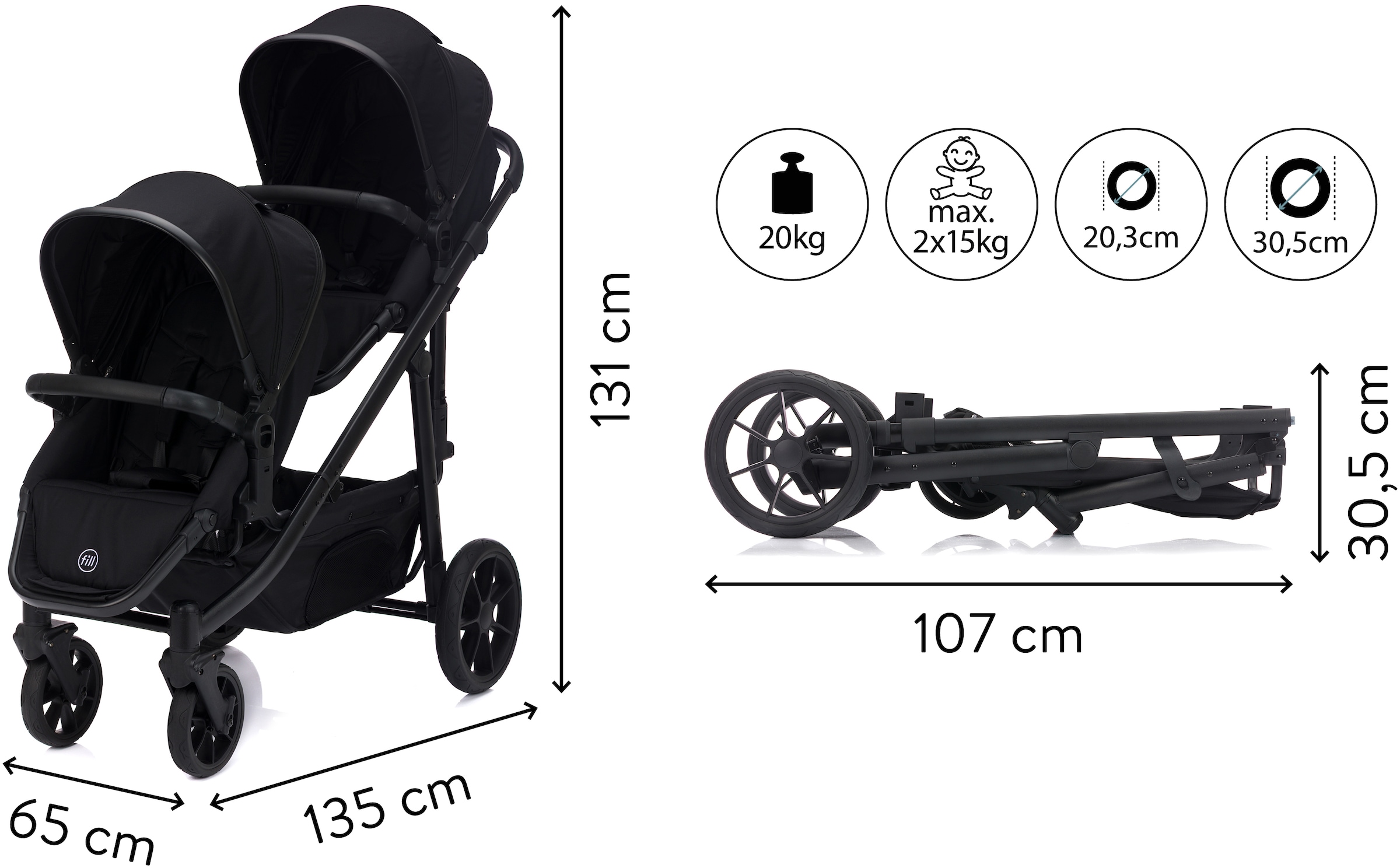 Fillikid Zwillings-Kombikinderwagen »Fill Two in One« 22 kg