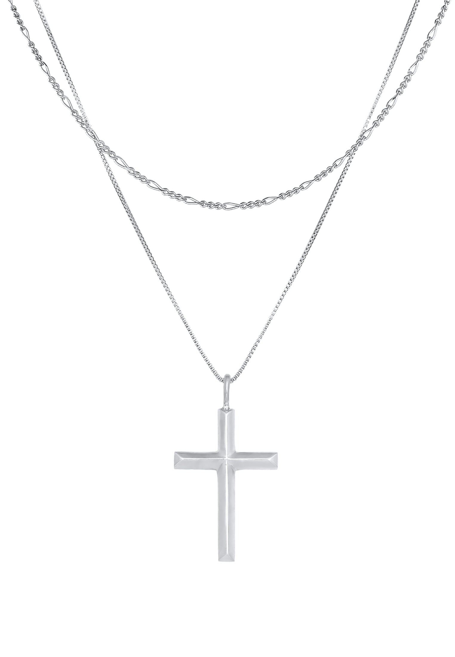 Kuzzoi Kette mit Anhänger »Halskette Herren Layer Kreuz Religion 925 Silber«