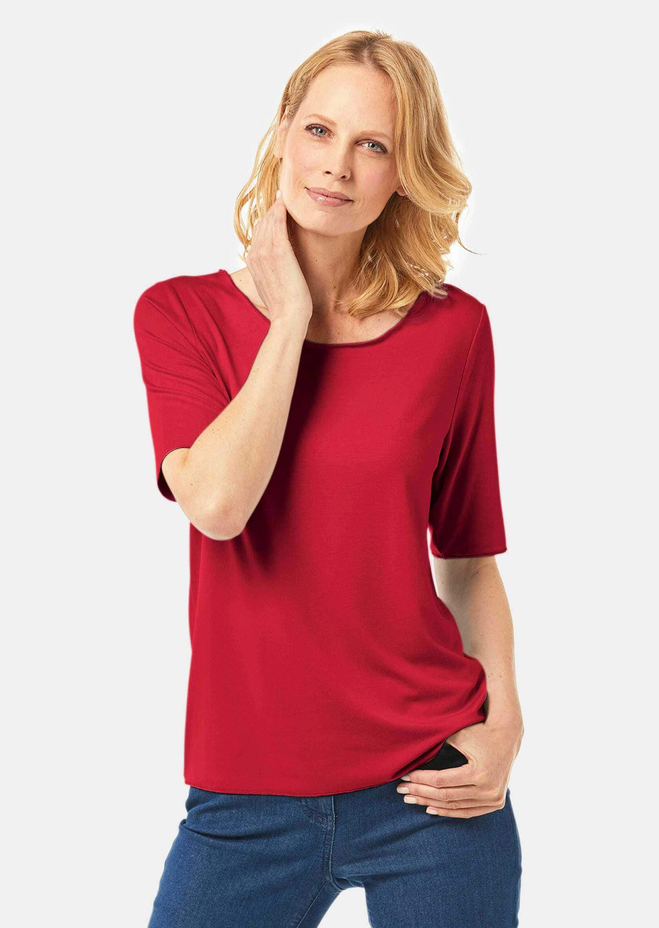 GOLDNER Langarm-Poloshirt »Kombistarkes Halbarmshirt mit tonaler Zierkante«