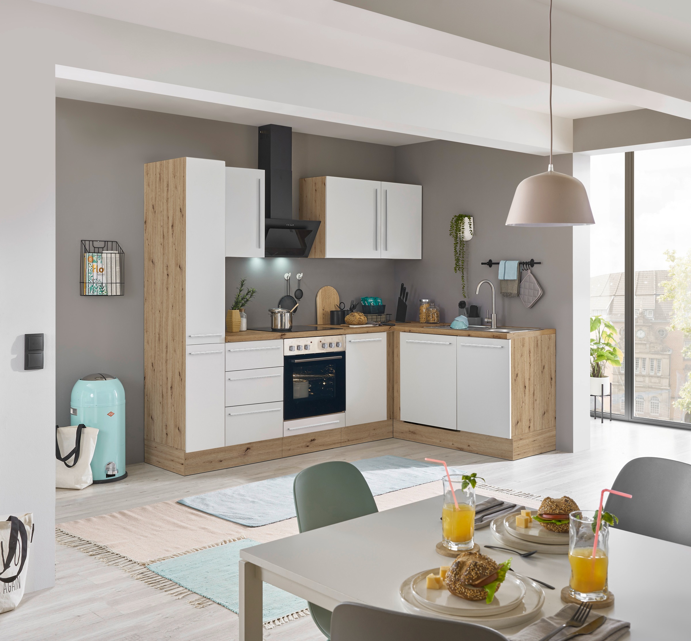 KOCHSTATION Winkelküche »Florida, Stellbreite 250x165 cm«, wahlweise mit E-Geräten, mit Softclose für Türen und Schubkästen