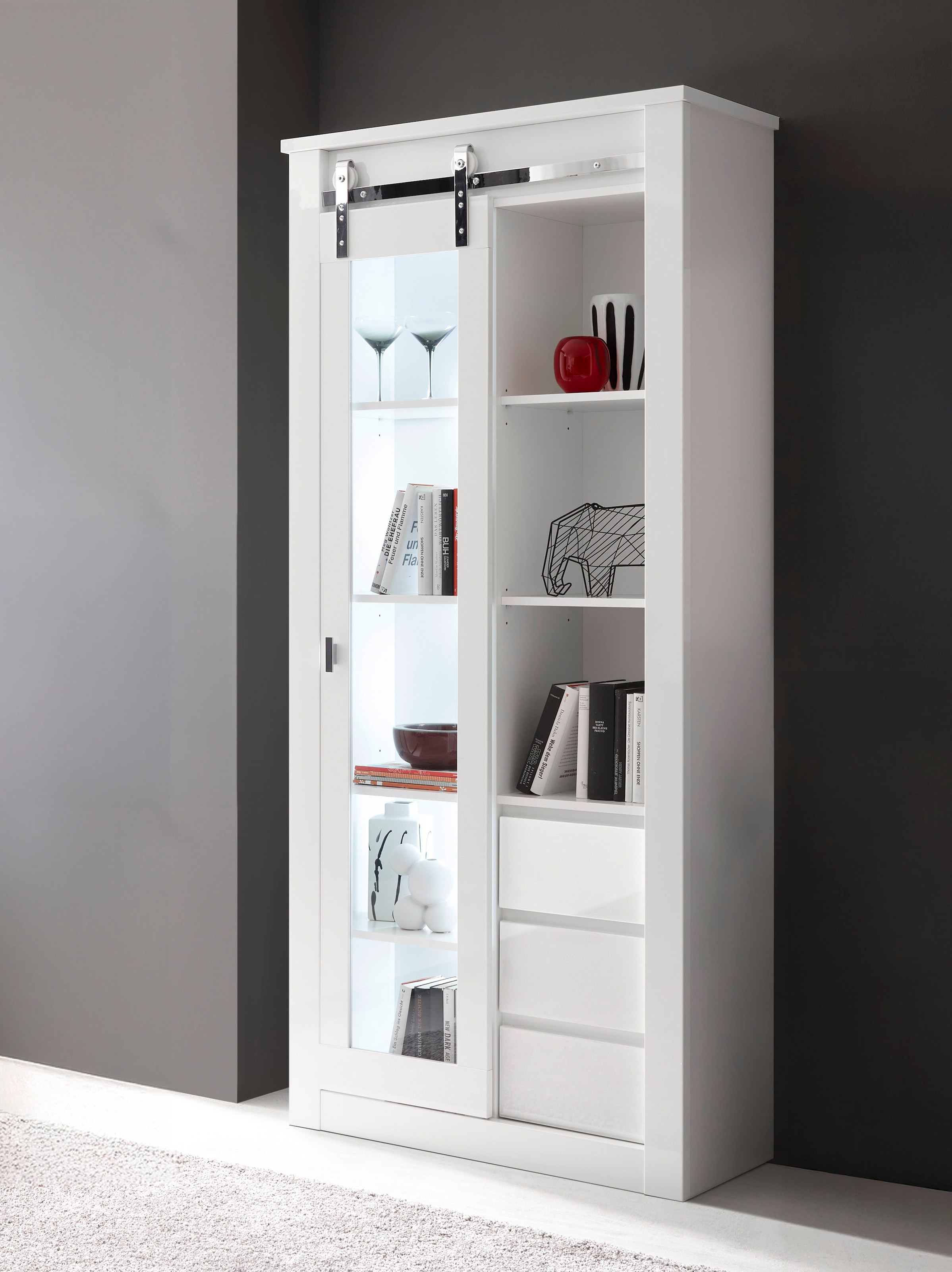 Home affaire Vitrine »Daytona, moderner Hochschrank, Glasvitrine in Weiß Hochglanz«