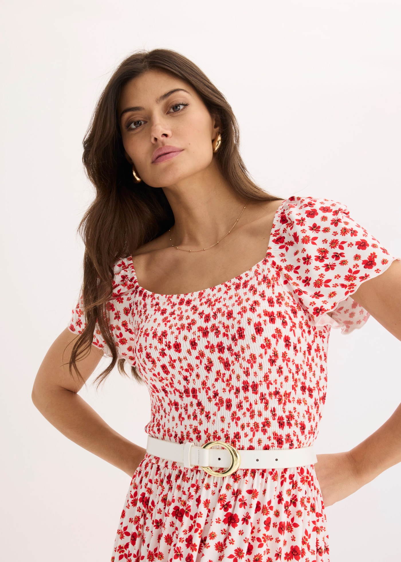 bonprix Maxikleid ausgestellte Passform, eckiger Ausschnitt, Kurzarm-Design