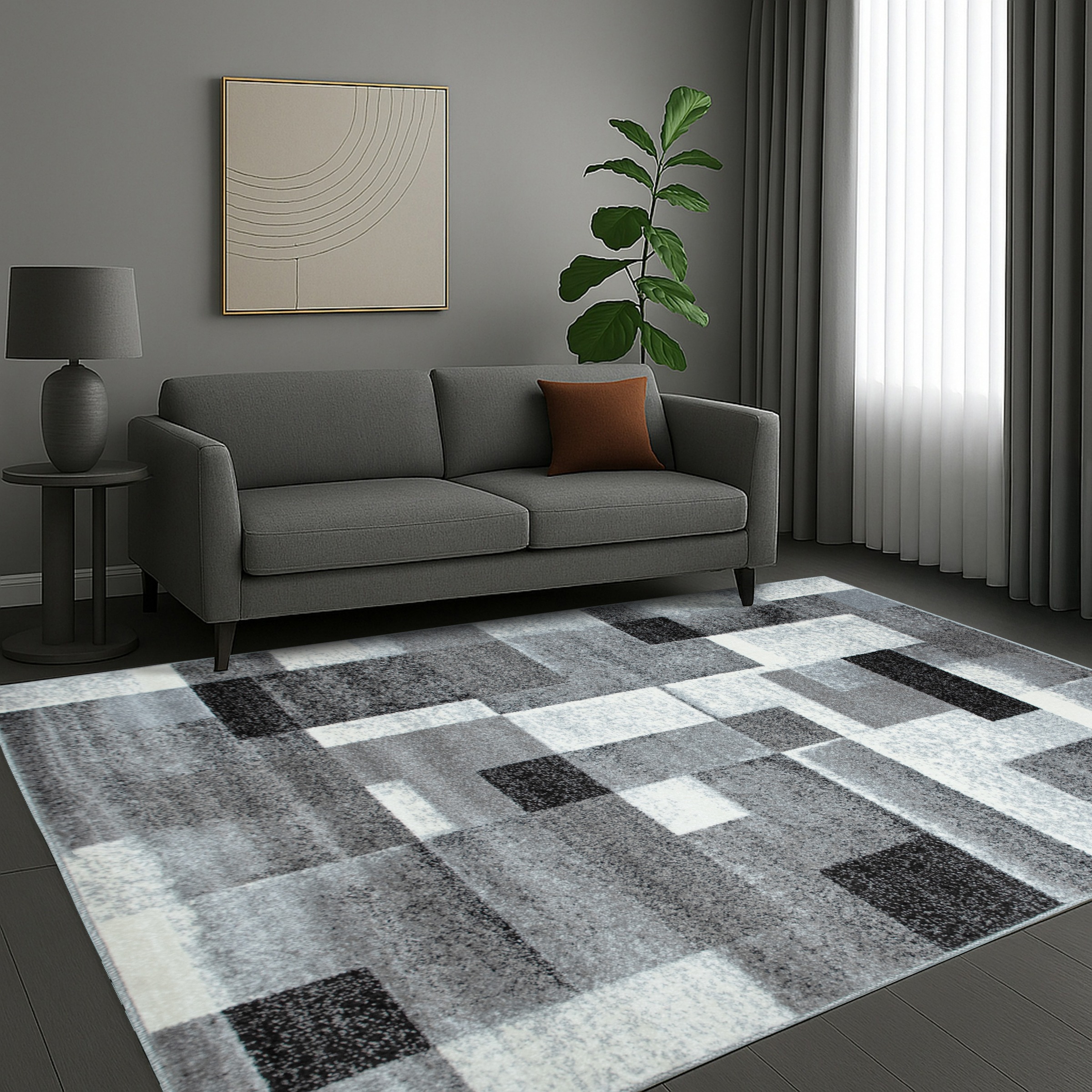 OTTO home Teppich »Corine« rechteckig 9 mm Höhe mit besonders weichem Flor, Kurzflor, modernes Karo-Design,