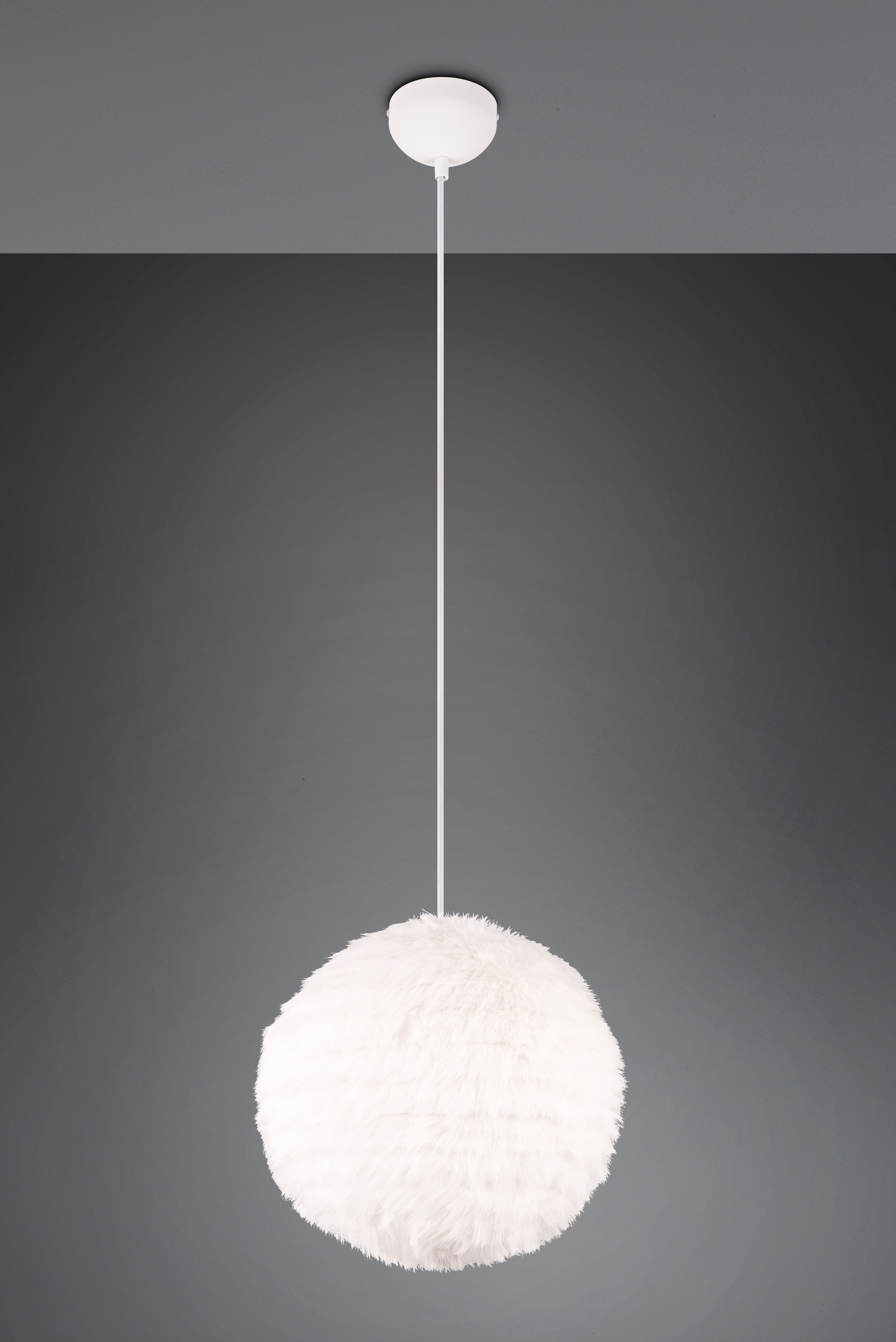 REALITY Leuchten Pendelleuchte »FURRY, höhenverstellbare Hängelampe mit Plüsch Lampenschirm Ø 35cm« E27 1 Stk. warmweiß - kaltweiß exkl 1xE27 max 10W, weiße Plüsch Hängeleuchte Schlafzimmer Wohnzimmer