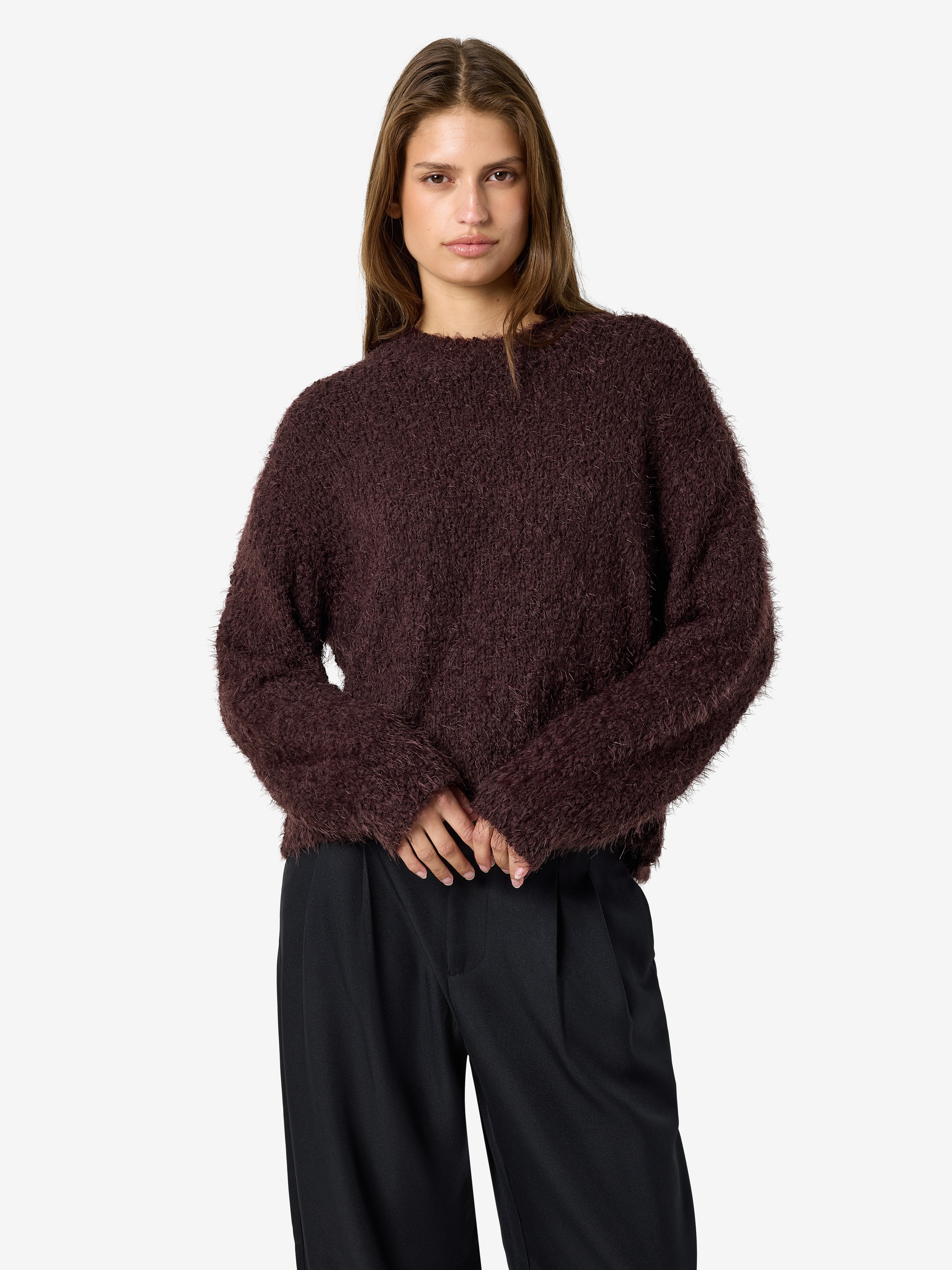 Noisy may Rundhalspullover »NMSASSY L/S O-NECK KNIT NOOS« Materialmix, relaxed fit