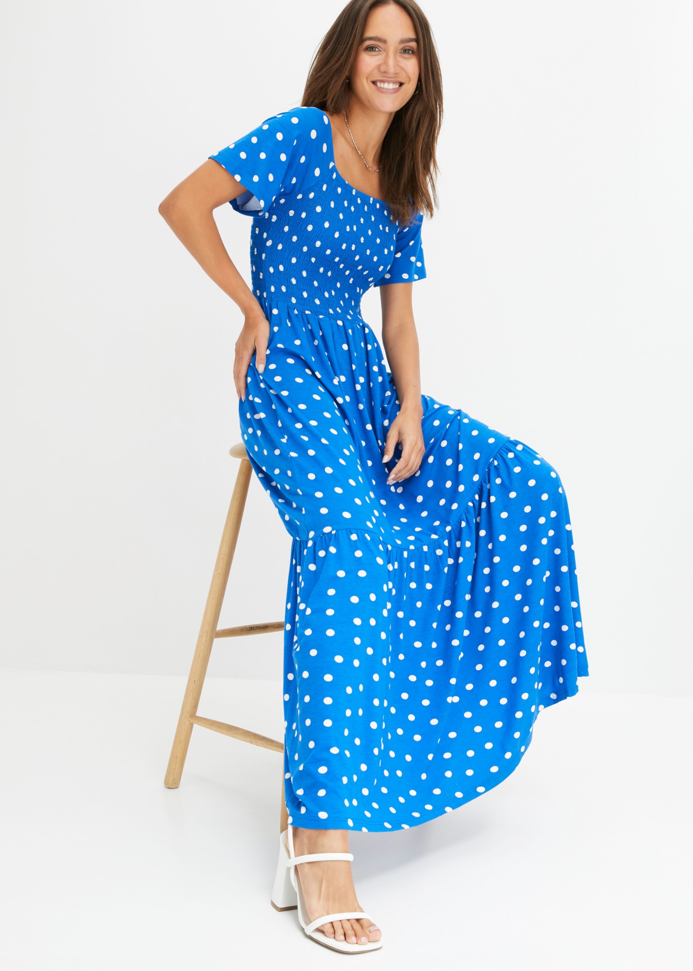bonprix Maxikleid mit modischem Print, ausgestellte Passform, Kurzarm-Design