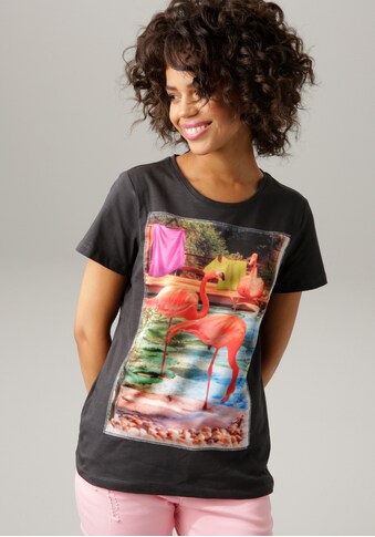 Aniston CASUAL T-Shirt, bunte, leicht glänzende Applikation mit Flamingos - NEUE... kaufen