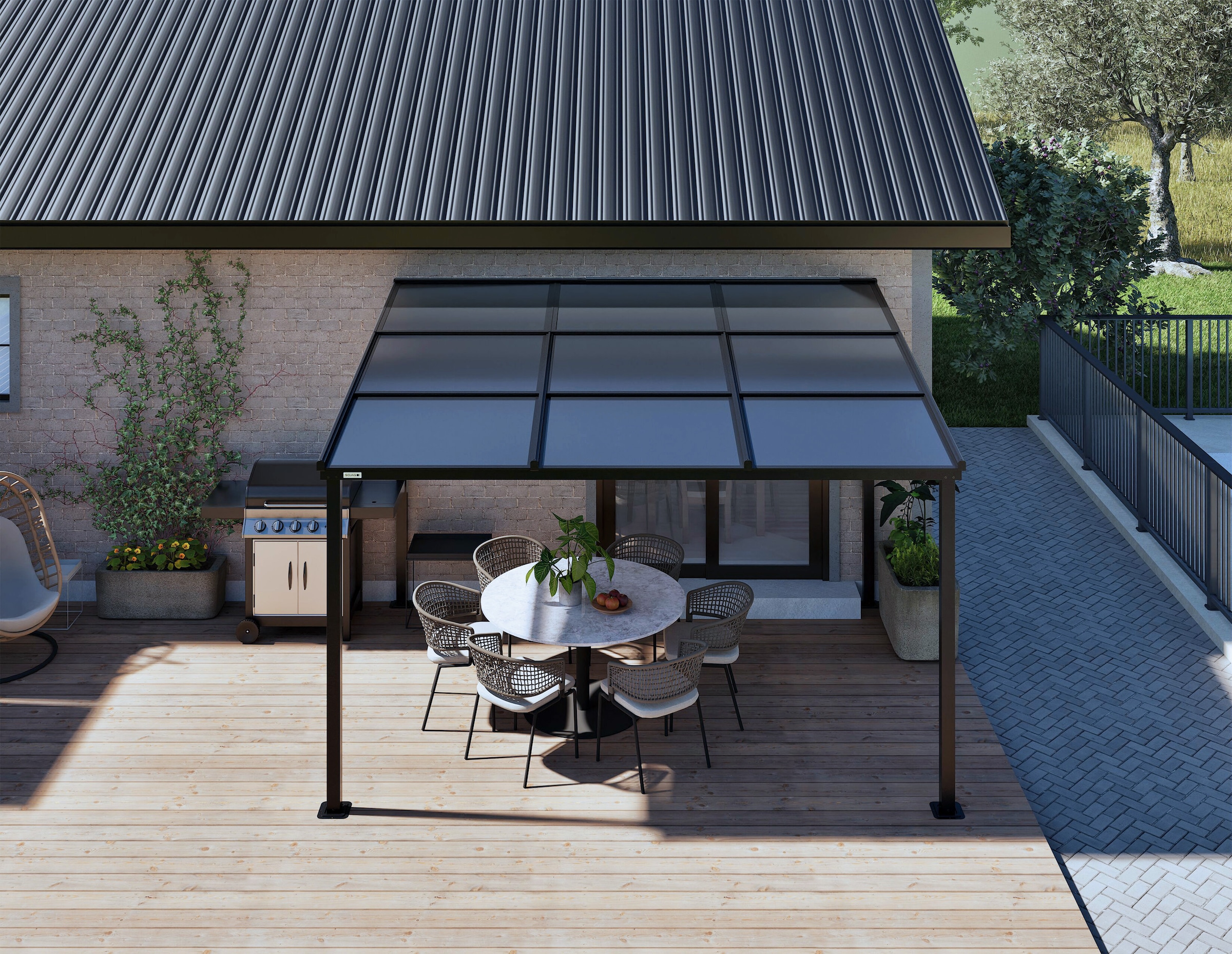 Sojag Terrassendach »Terrassenüberdachung Budavar Schwarz« Inkl. Moskitonetzen & Vorhängen