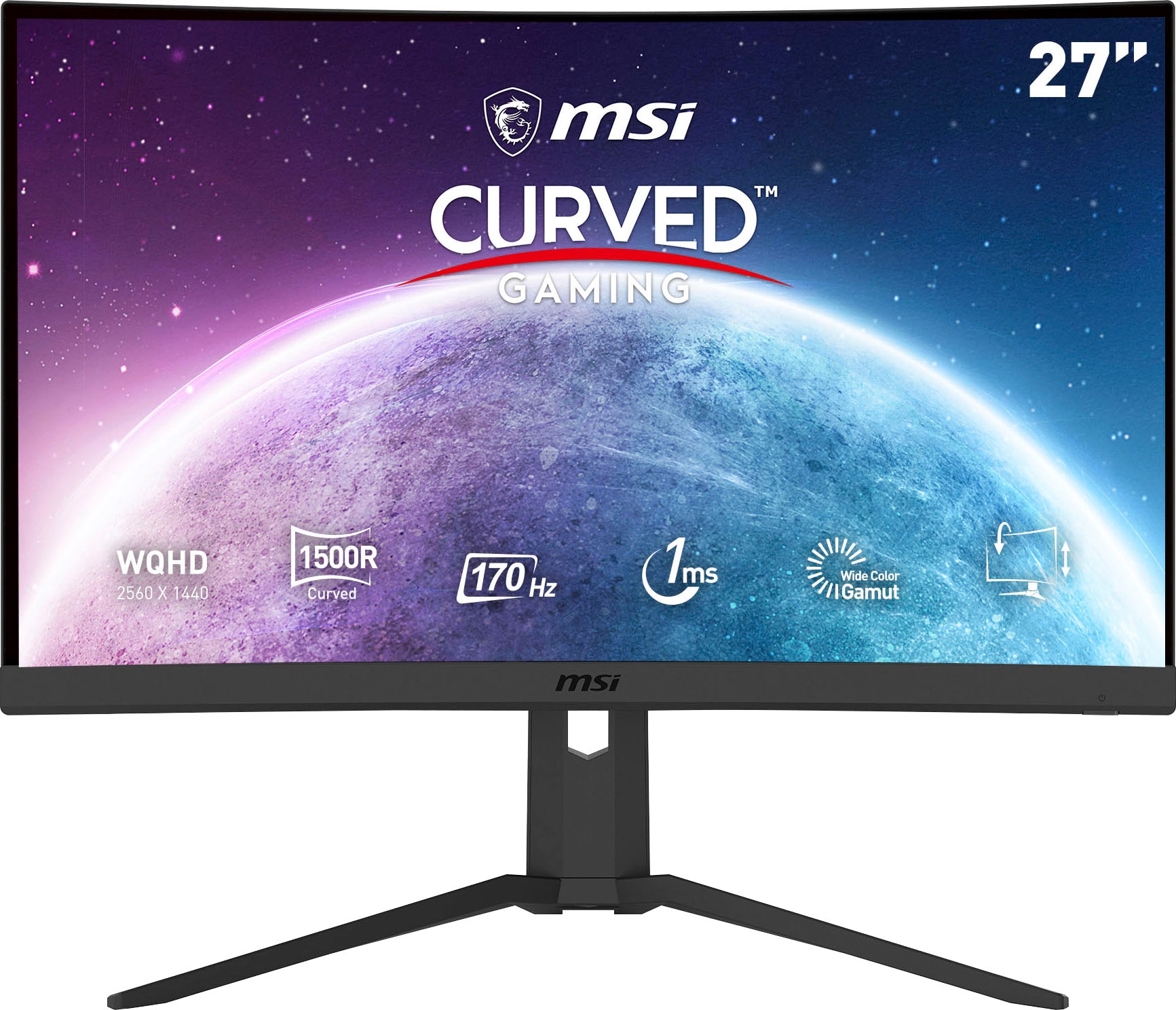 MSI Curved-Gaming-LED-Monitor »Optix G27CQ4P E2«, 69 cm/27 Zoll, 2560 x 1440 px, WQHD, 1 ms Reaktionszeit, 170 Hz, höhenverstellbar, 3 Jahre Herstellergarantie