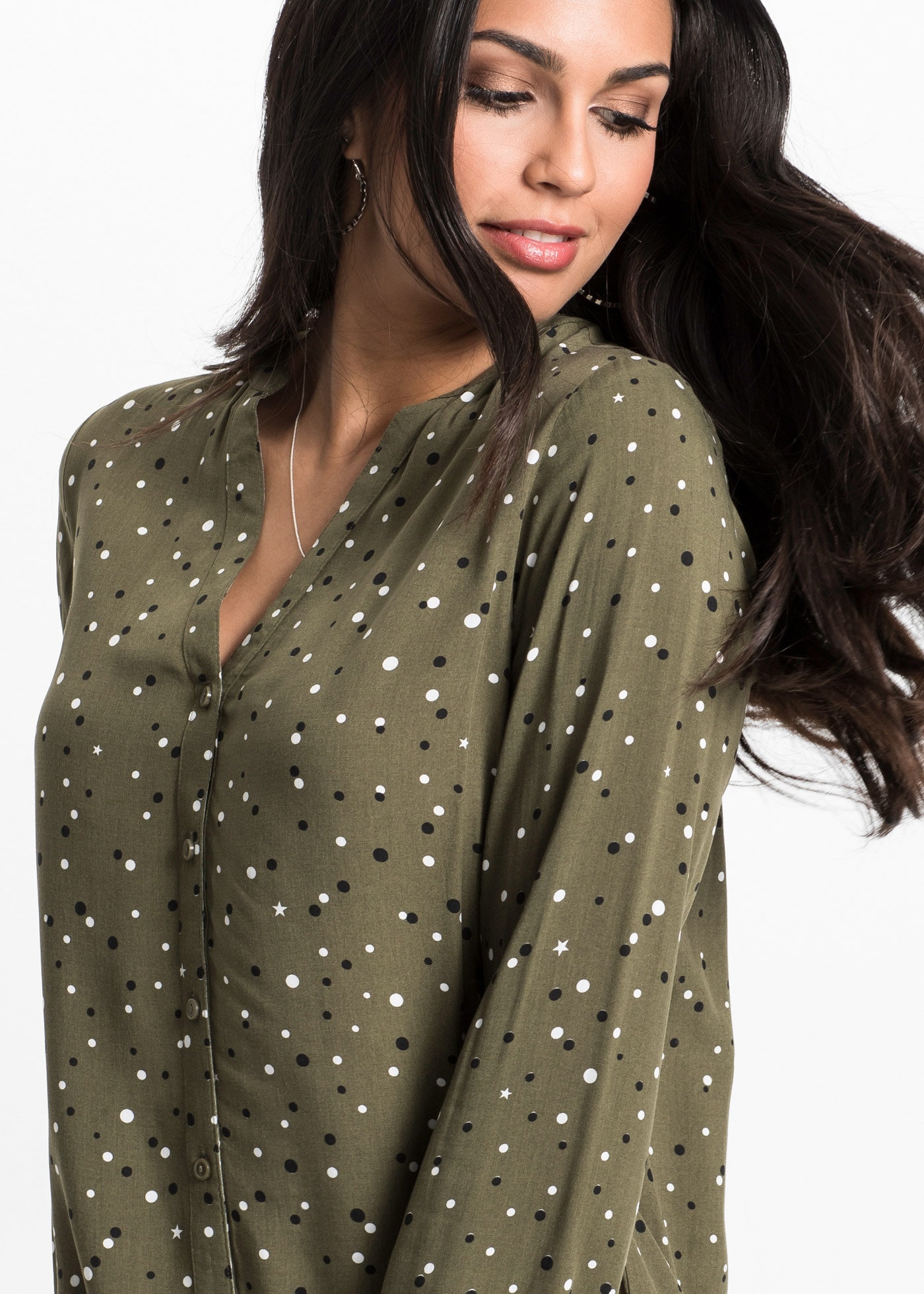 bonprix Langarmbluse figurumspielende Passform, hinten länger geschnitten, aus Viskose