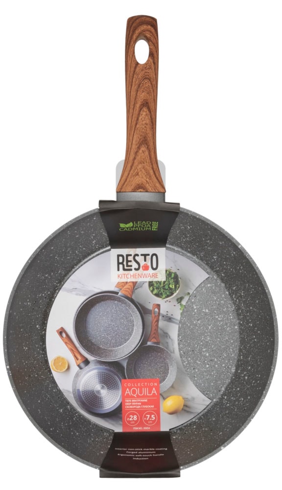 RESTO Kitchenware Bratpfanne »Aquila, tiefe Schmorpfanne langlebig und spülmaschinenfest« Aluminium 1 Stk. tlg. mit ergonomischem weichem Griff in Holzoptik