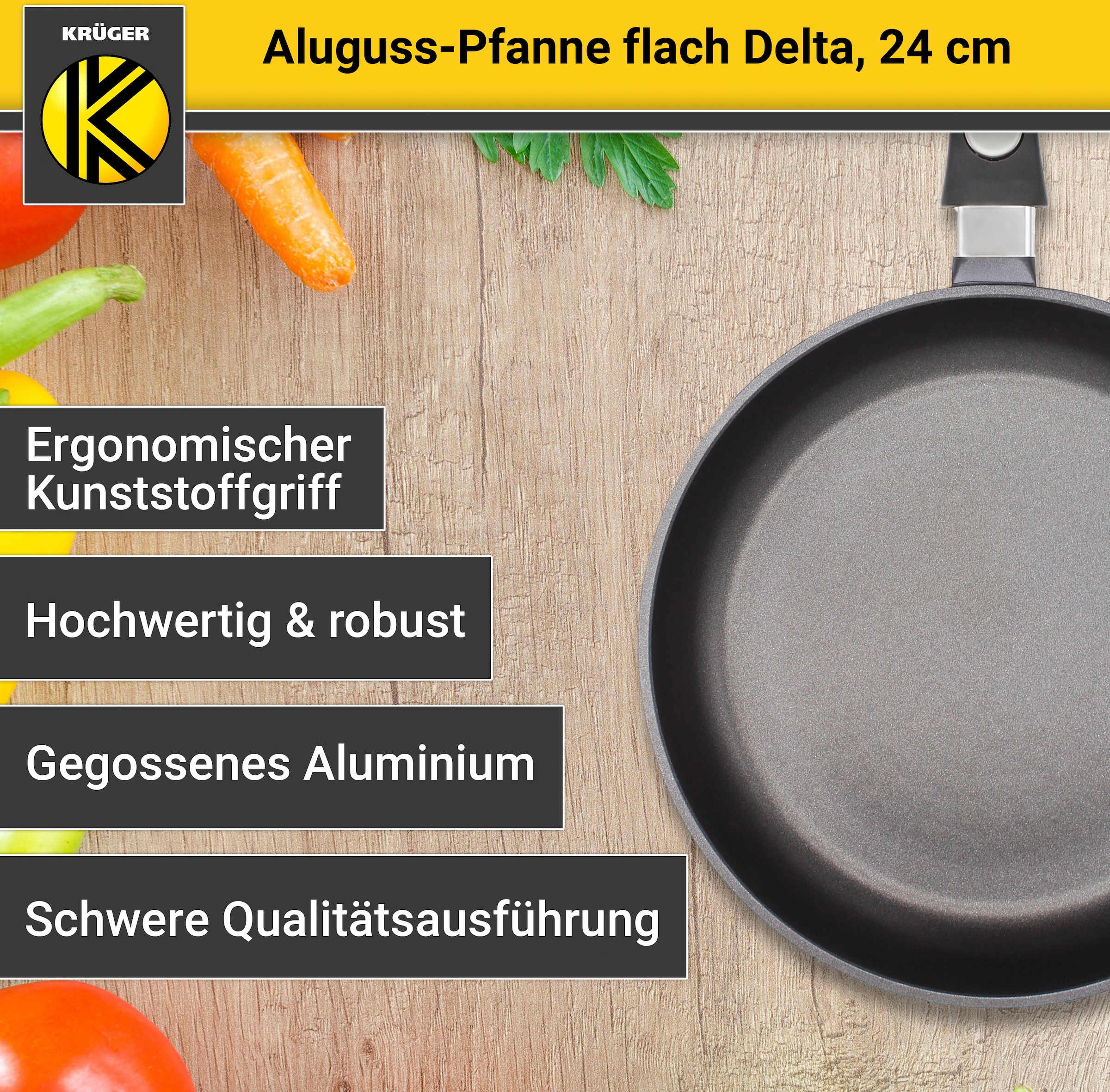 Krüger Bratpfanne »Aluguss Pfanne flach DELTA«, Aluminiumguss, (1 tlg.), für Induktions-Kochfelder geeignet
