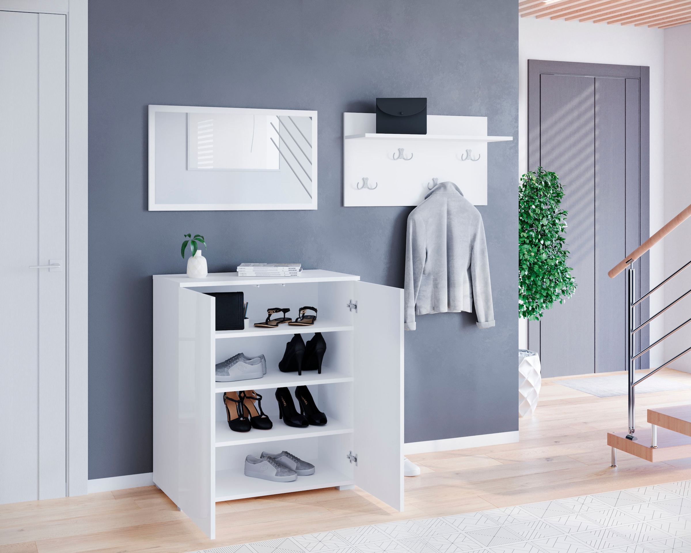 INOSIGN Garderoben-Set »PARIS/ TOKYO«, (Komplett-Set, 3 St.), Kompaktgarderobe Breite 150cm mit Spiegel für Ihren Eingangsbereich