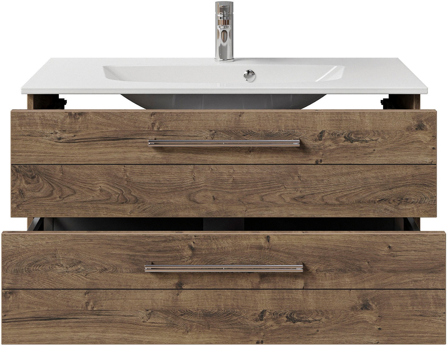 Saphir Waschtisch »Serie 6025 Mineralmarmor-Waschtisch mit Unterschrank, 97 cm breit«, Waschplatz mit 2 Schubladen, hängend, verschiedene Ausführungen