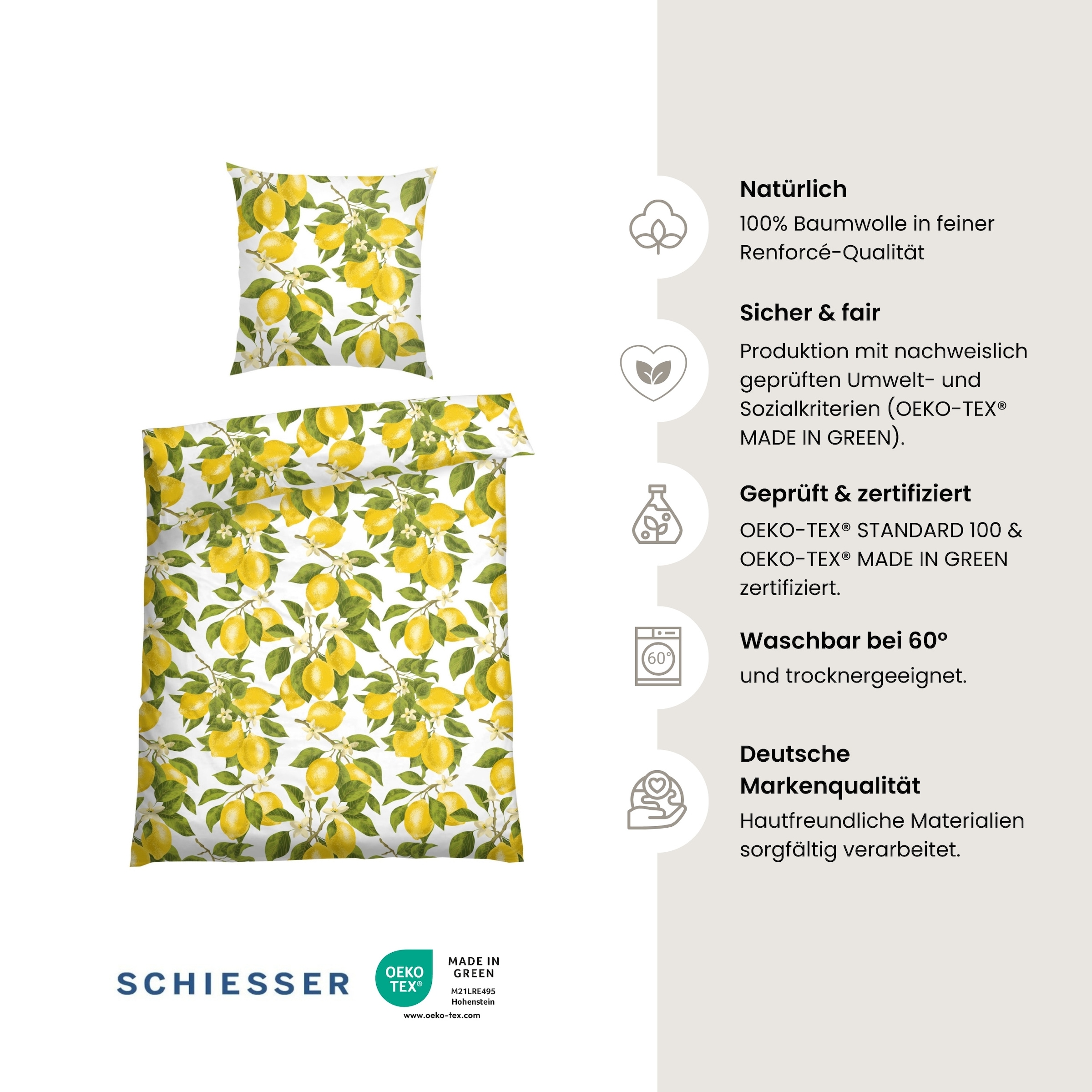 Schiesser Bettwäsche »Limona aus weicher Baumwolle mit floralem Design« 2 MADE IN GREEN by OEKO-TEX®