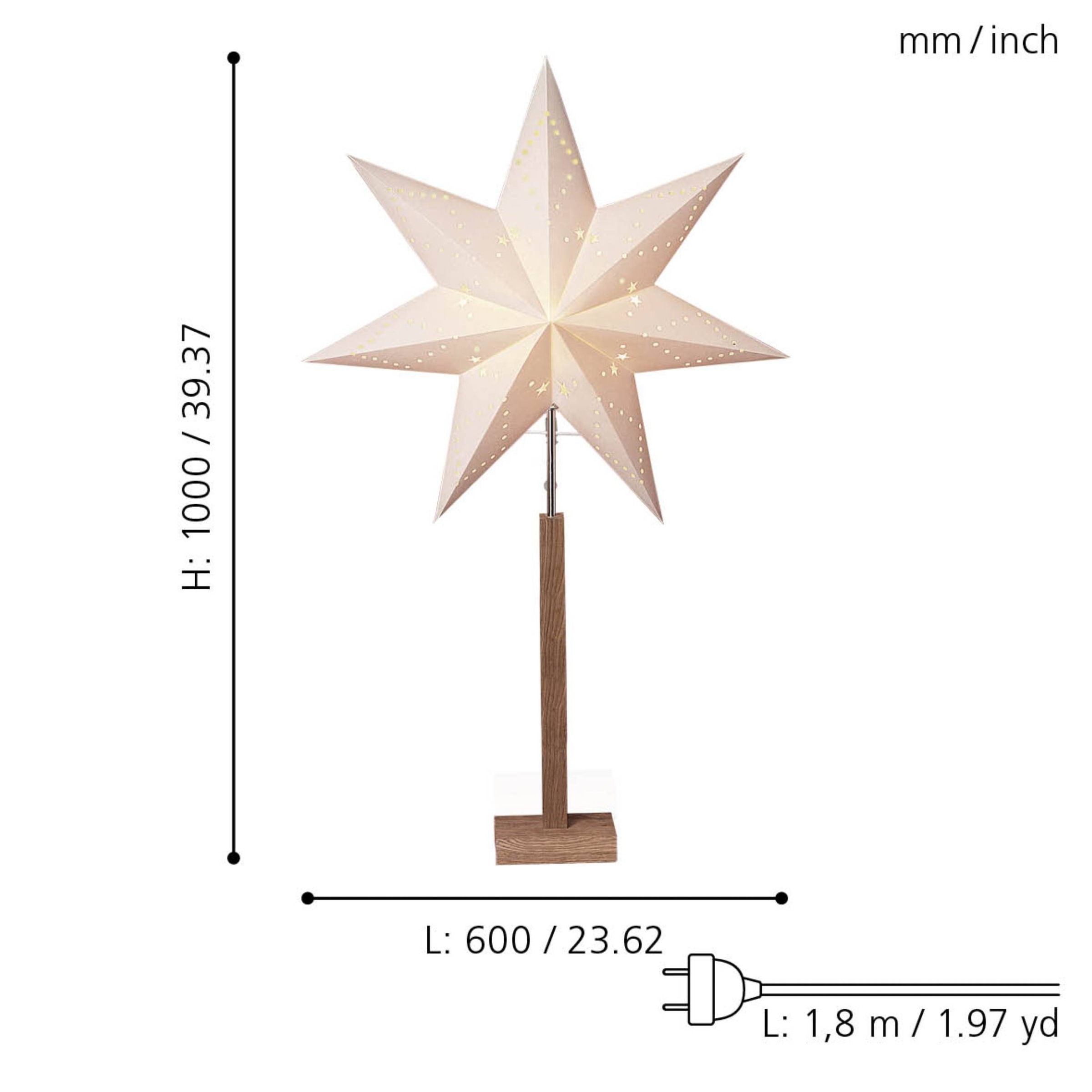 Parforce Traditional Hunting LED Stern »KARO, beleuchtet, aus Papier und Holz, Höhe ca. 100 cm, Ø Schirm 60 cm«, 1 flammig, Leuchtmittel E14 | ohne Leuchtmittel, Tischlampe, Weihnachtsstern, Deko-Stern, 7-zackig, Weihnachtsdeko