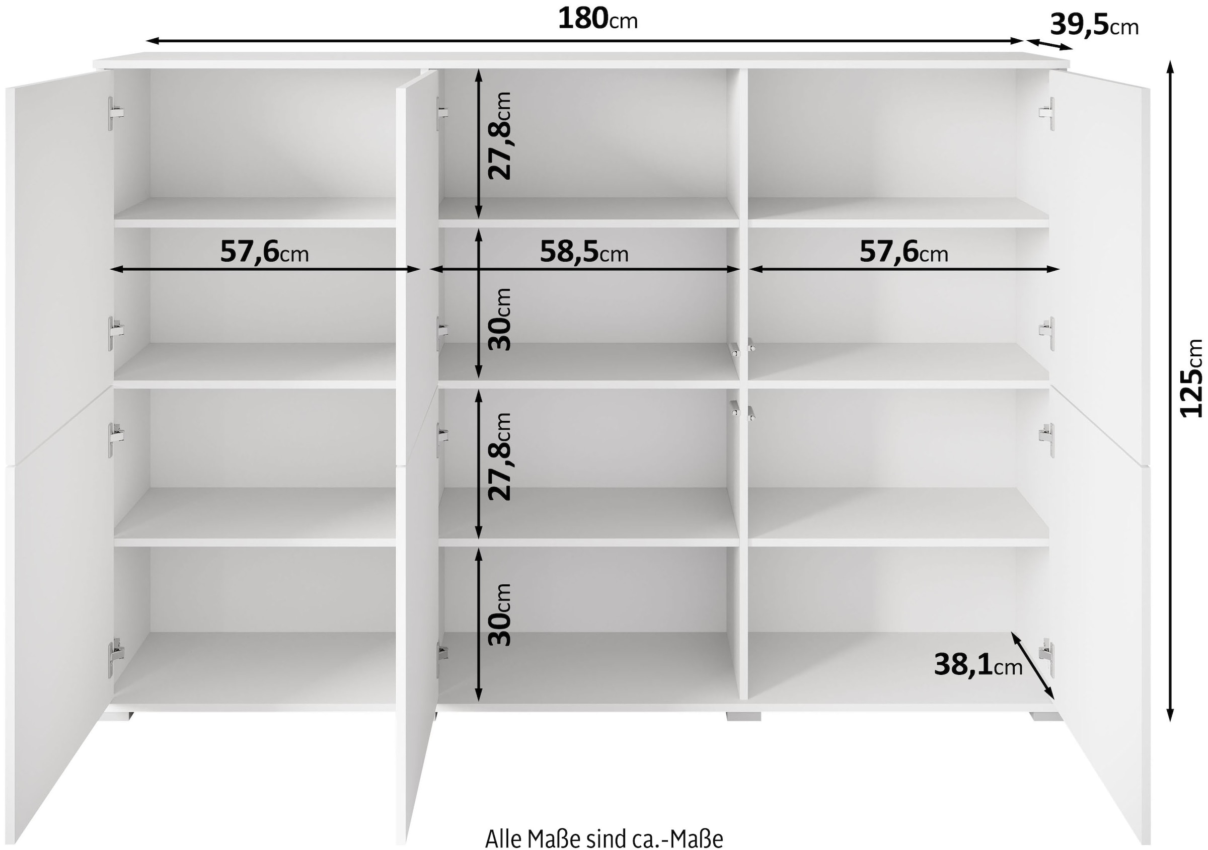 INOSIGN Highboard »Kenia, moderne grifflose Hochkommode mit 6 Türen, Breite 180 cm« 1 Stk. tlg. Push-to-Open-Fronten, höhenverstellbaren Einlegeböden