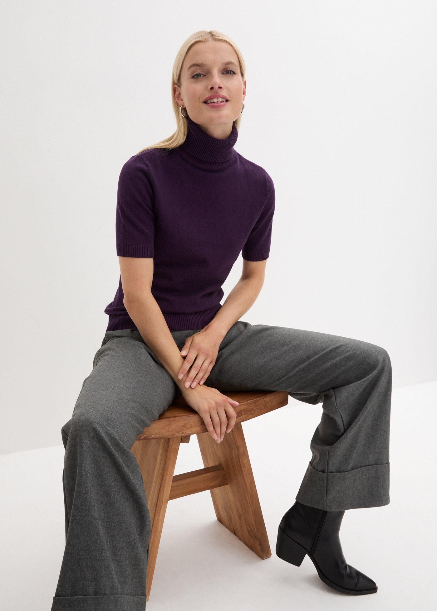 bonprix Kurzarmpullover »Rollkragenpullover, Kurzarm« im Feinstrick-Baumwoll-Mix, mit hohem Rollkragen